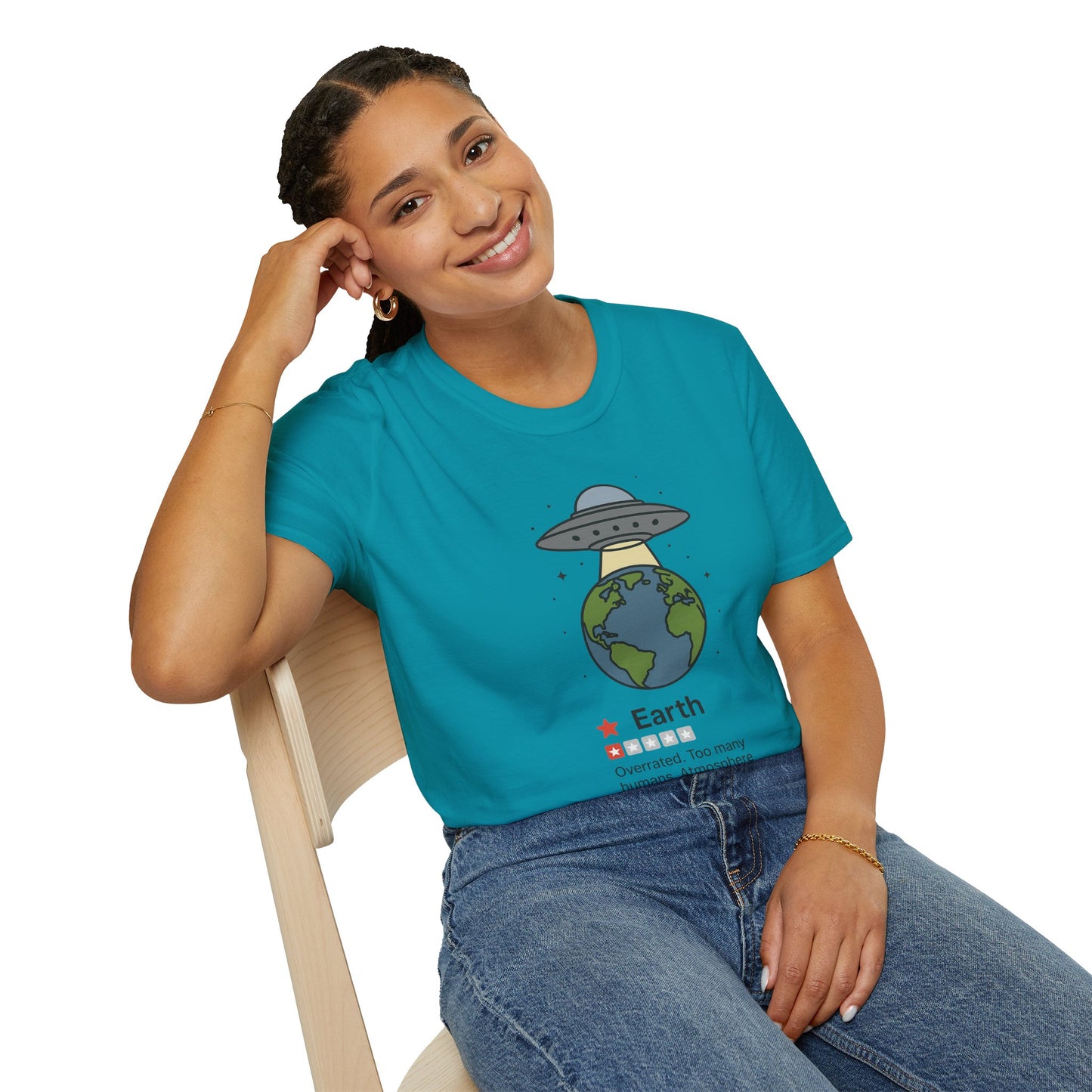 Funny Alien Earth Review T-Shirt | "Earth: 1 Star, Overrated" UFO Graphic Tee