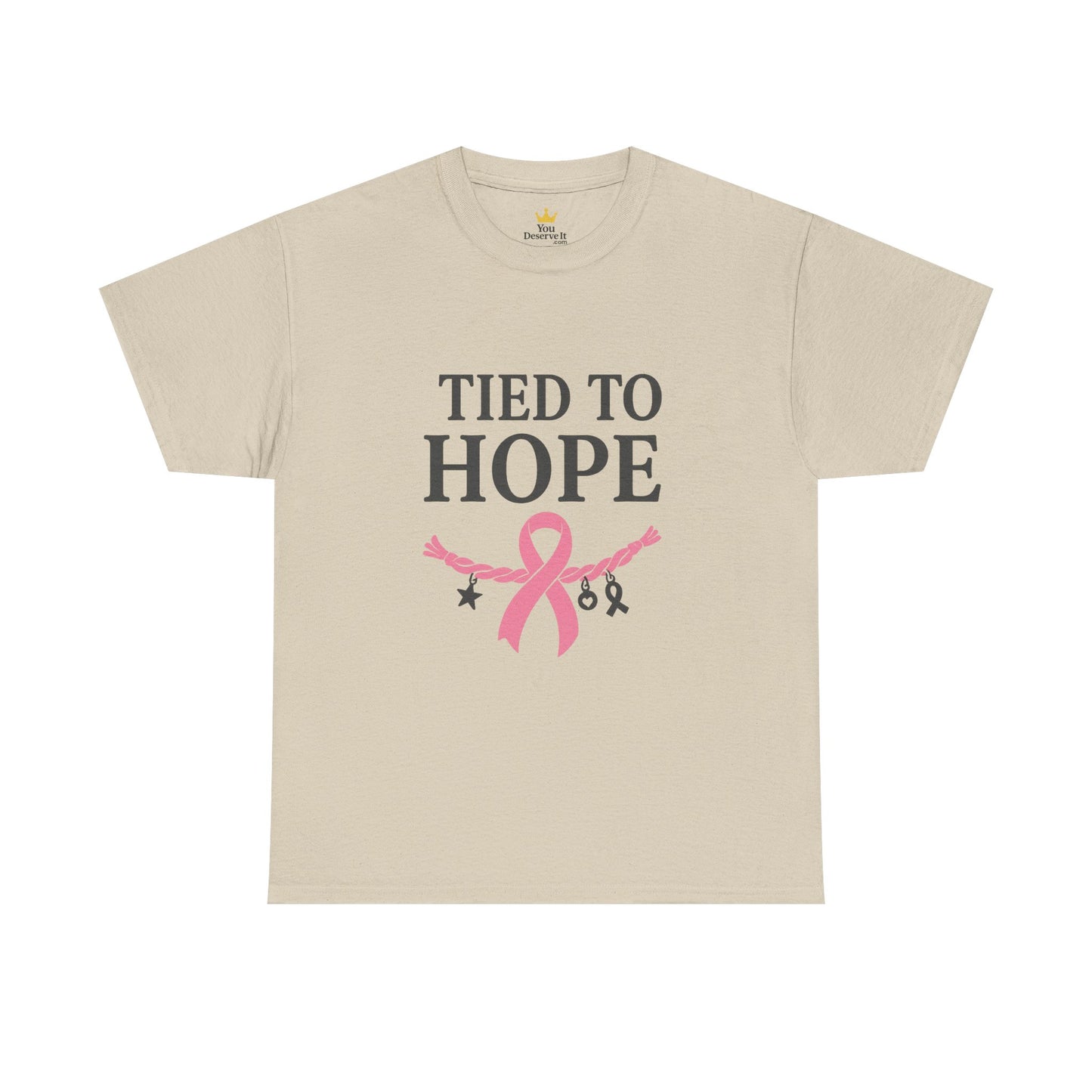 Tied to Hope Shirt | Breast Cancer Awareness Tee with Ribbon and Charms | Support & Survivor T-Shirt