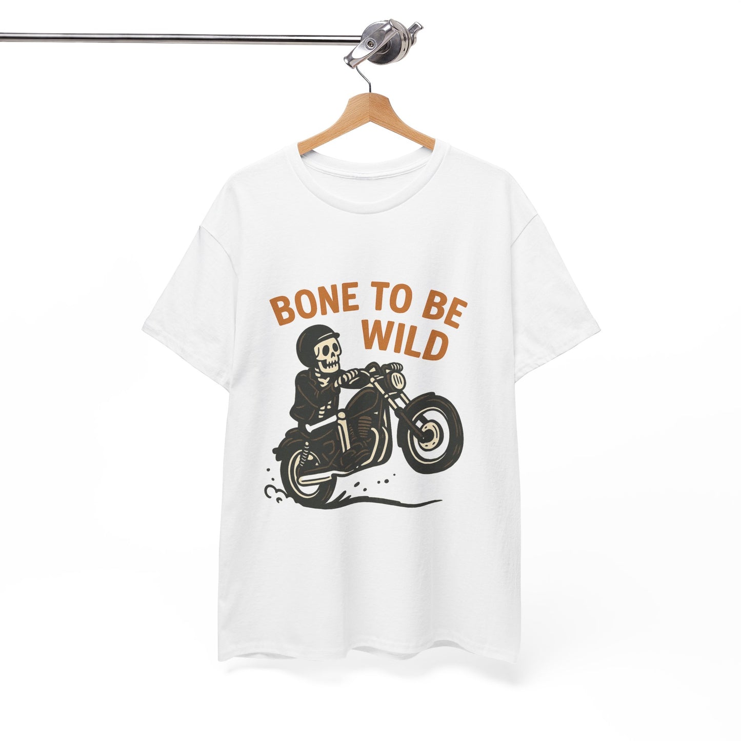 Motorcycle Tee, Bone to Be Wild Halloween Cool Bike Vibe Unisex Heavy Cotton