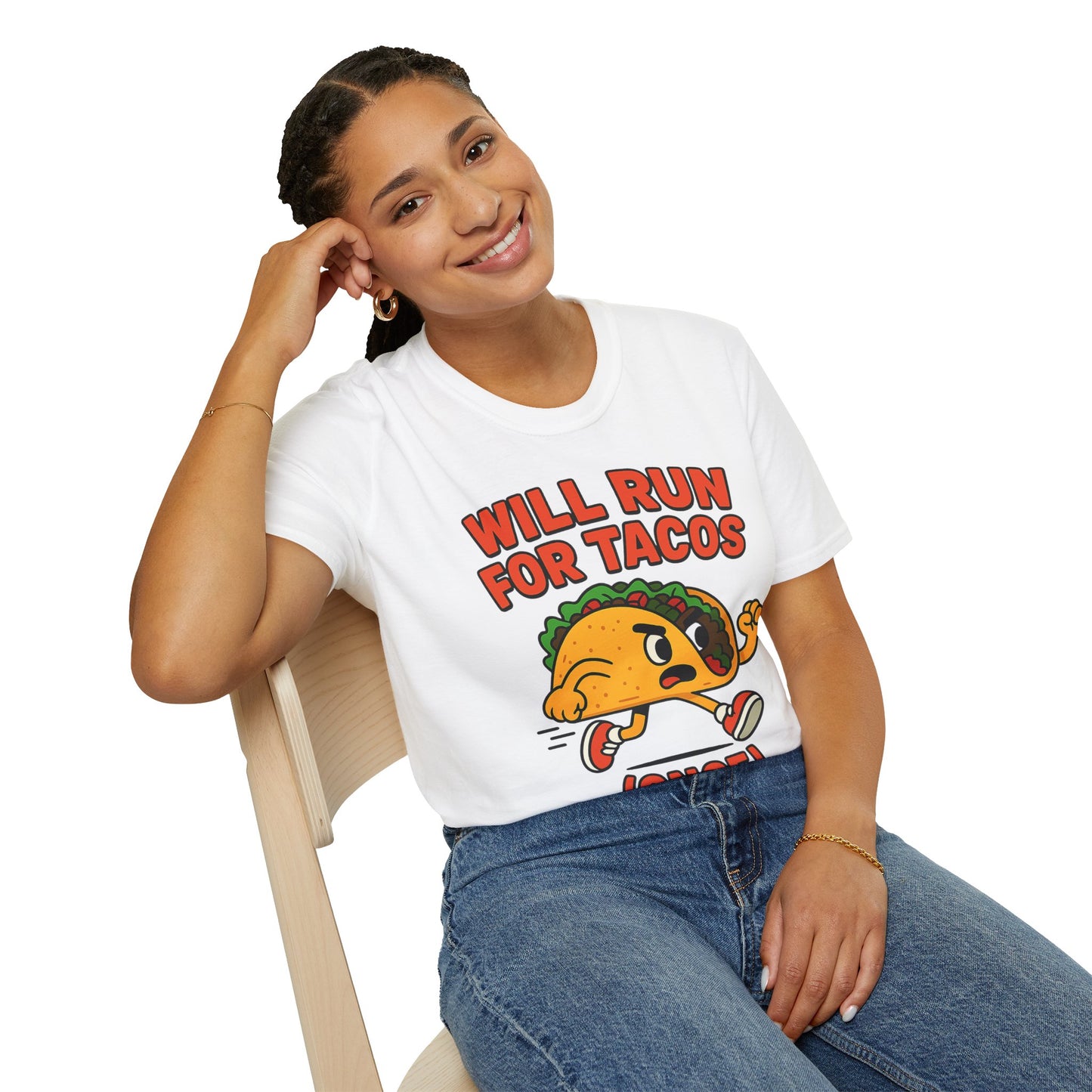 Will Run for Tacos (Once) – Funny Cartoon Taco Running Shoes T-Shirt