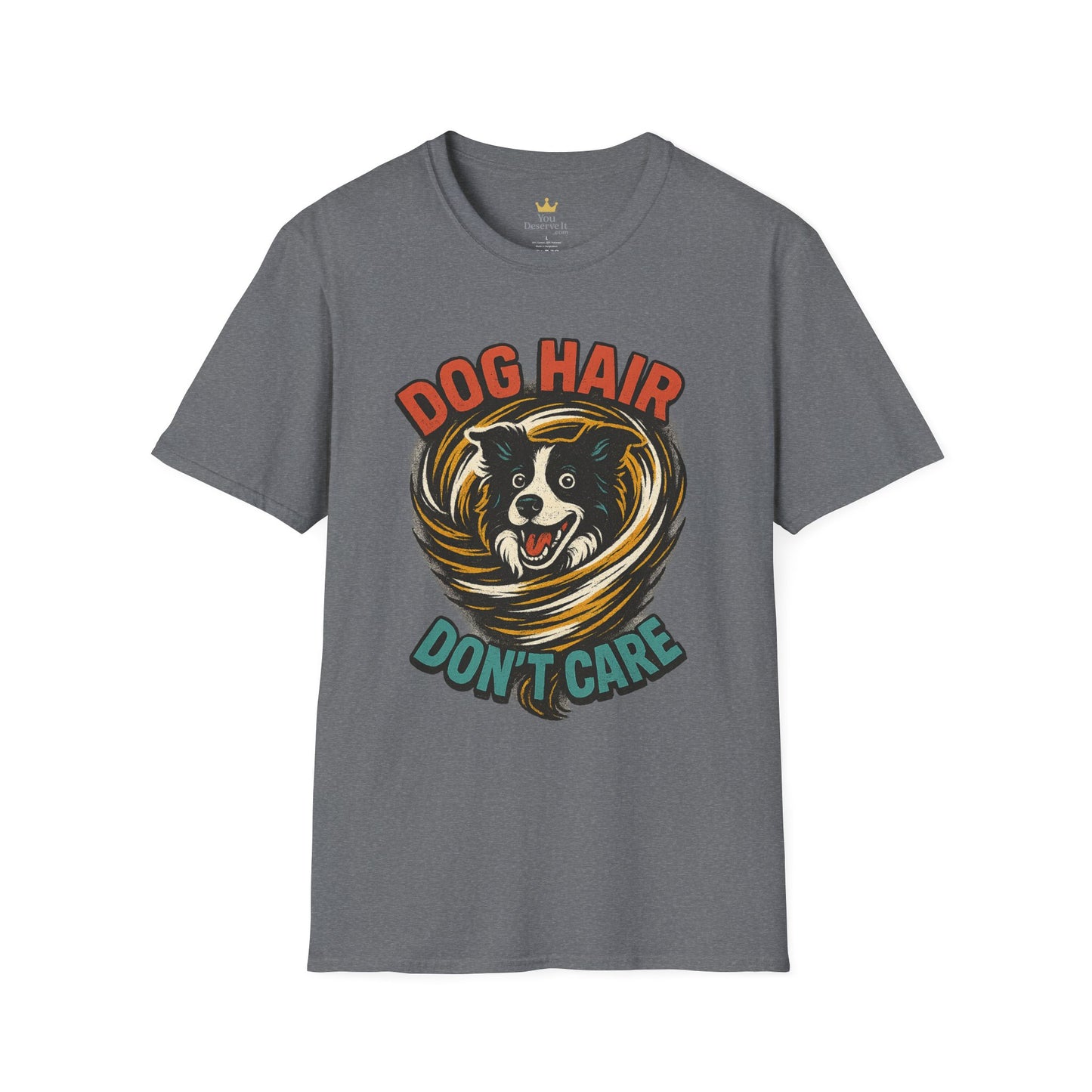 Dog Hair Don't Care Border Collie Retro Tee | Funny Spray-Paint Style T-Shirt for Pet Lovers, Gift for Pet Owners, Casual Unisex Shirt, Dog Lover Gift, Animal Theme Apparel