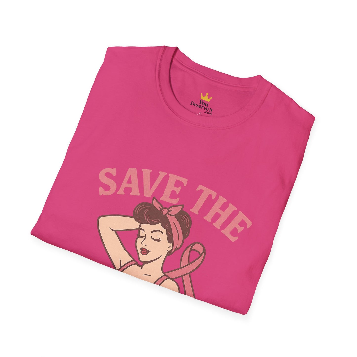 Save the Tatas Shirt | Retro Pin-Up Breast Cancer Awareness Tee with Pink Ribbon