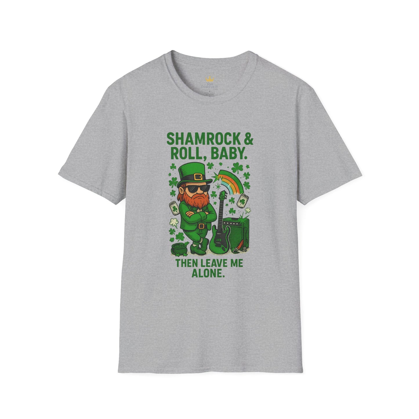 Shamrock & Roll, Baby | St. Patrick's Day T-Shirt | Funny Leprechaun Rock Shirt, Irish Music Humor, Anti-Social St. Paddy's Tee