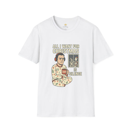 All I Want for Christmas Is Silence Shirt | Funny Anti-Social Holiday Tee | Introvert Christmas Pajamas Graphic Shirt | Sarcastic Xmas Gift