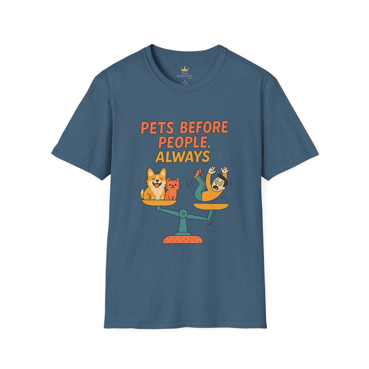 Pets Before People Always | Funny Corgi & Cat Graphic Tee