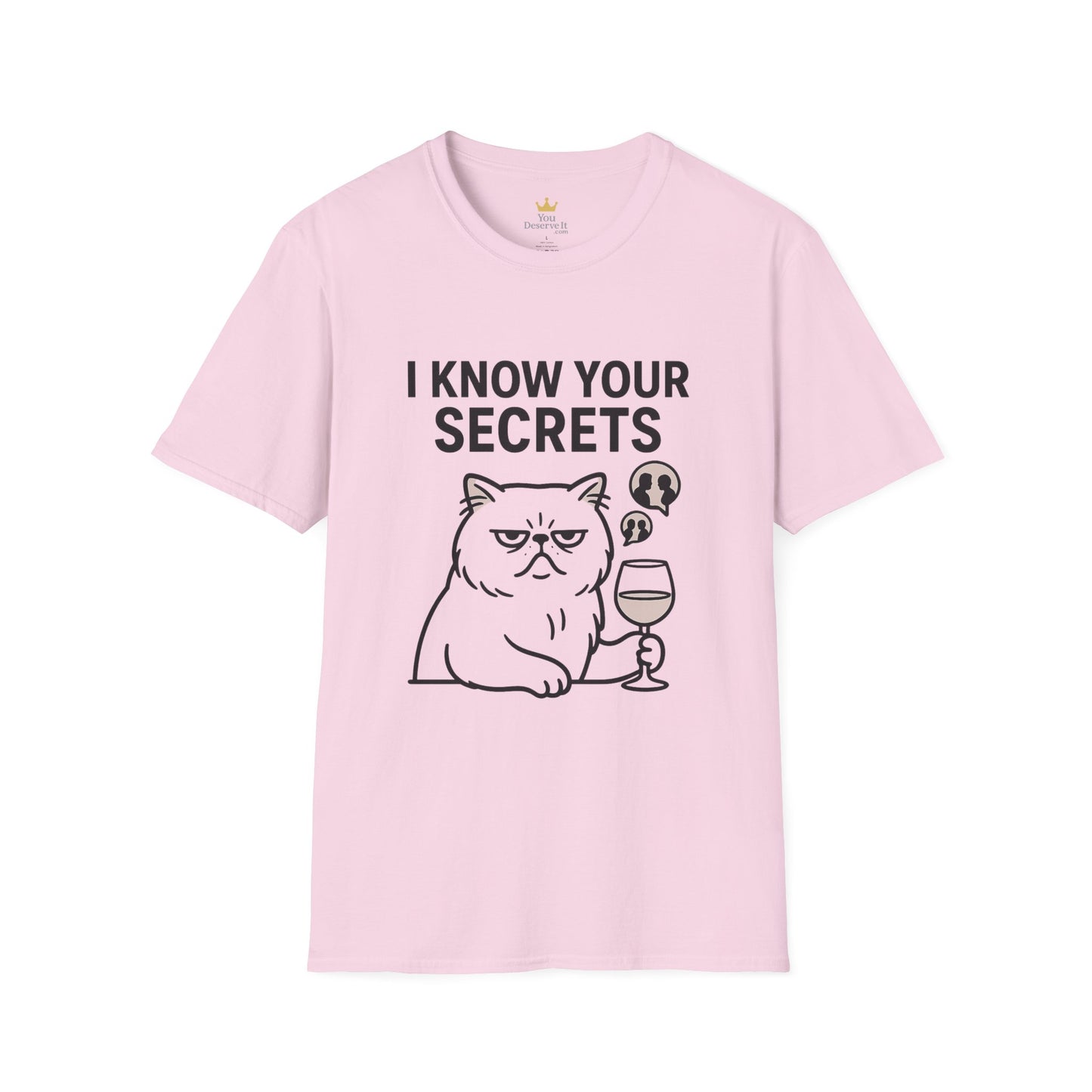 "I Know Your Secrets" Wine Cat T-Shirt, Humor Shirt, Gift for Cat Lovers, Cute Animal Tee, Unique Graphic T-Shirt