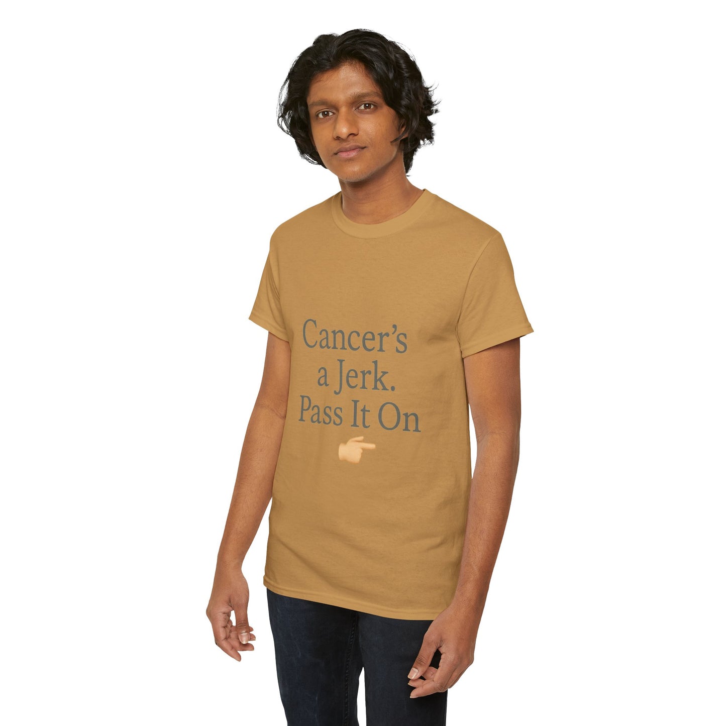 Cancer's a Jerk Shirt | Funny Supportive Awareness T-Shirt with Pointing Emoji