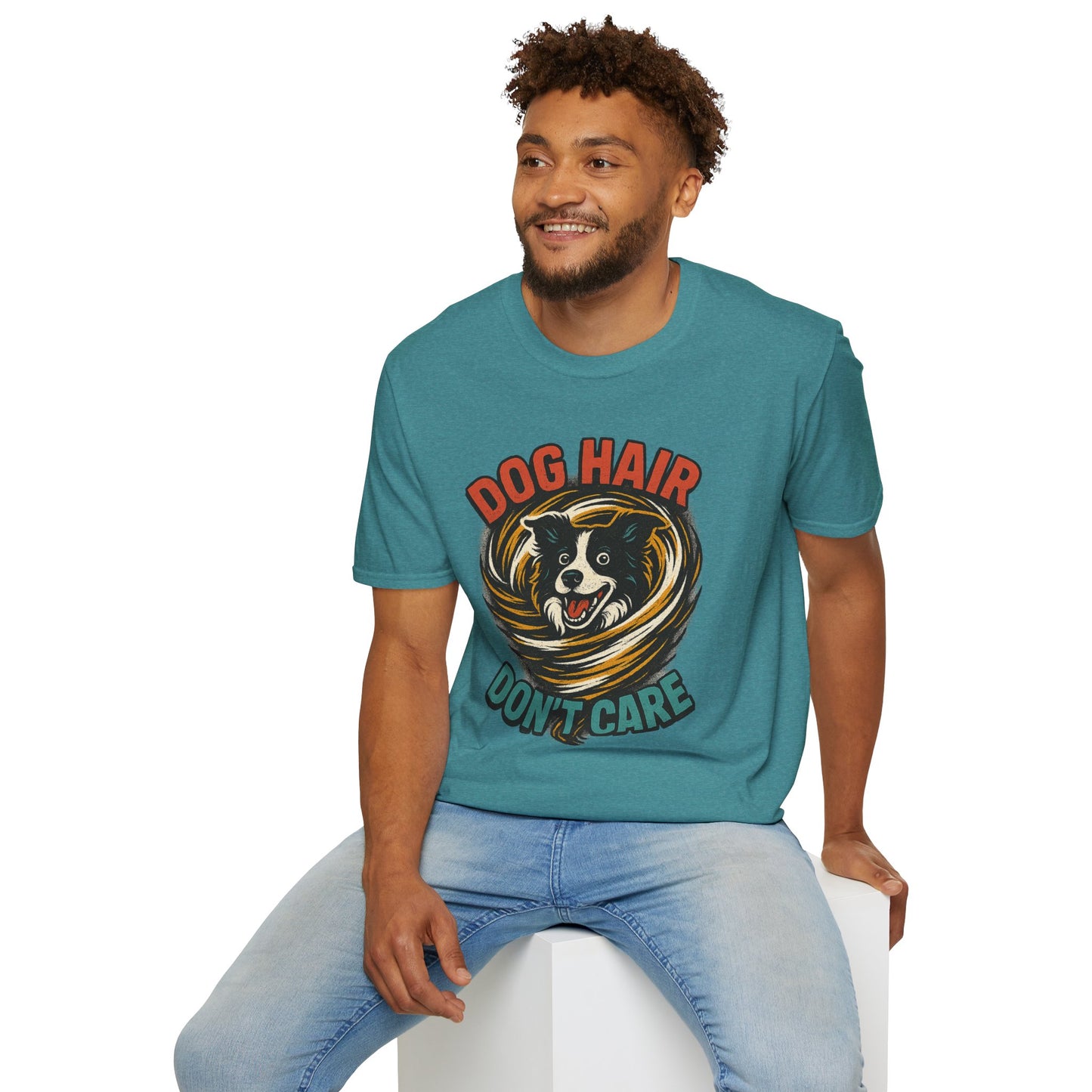 Dog Hair Don't Care Border Collie Retro Tee | Funny Spray-Paint Style T-Shirt for Pet Lovers, Gift for Pet Owners, Casual Unisex Shirt, Dog Lover Gift, Animal Theme Apparel