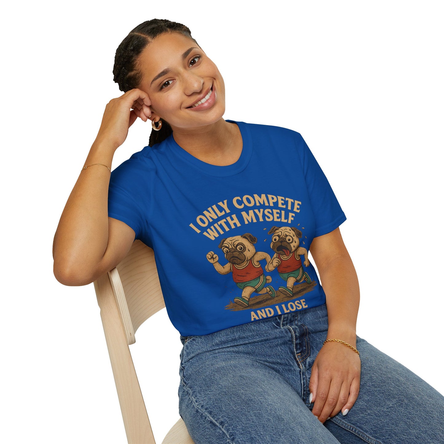 Funny Pug T-Shirt – “I Only Compete With Myself And I Lose Every Time” | Vintage Style Graphic Tee