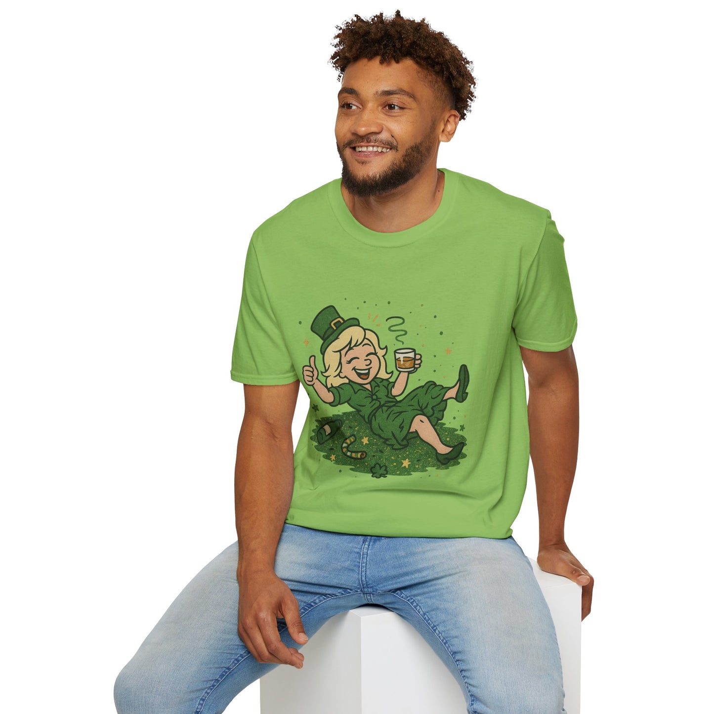Shamrocked and Unbothered | Funny St. Patrick's Day Tee | Tipsy Leprechaun Lady T-Shirt, Irish Drinking Party Shirt for Women