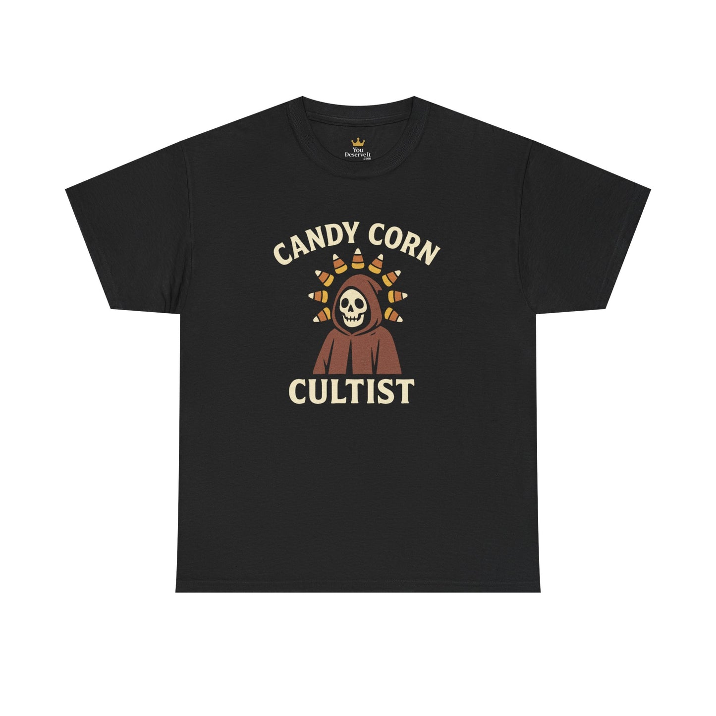 Candy Corn Cultist T-Shirt | Funny Halloween Graphic Tee for Sweet Tooth Fanatics