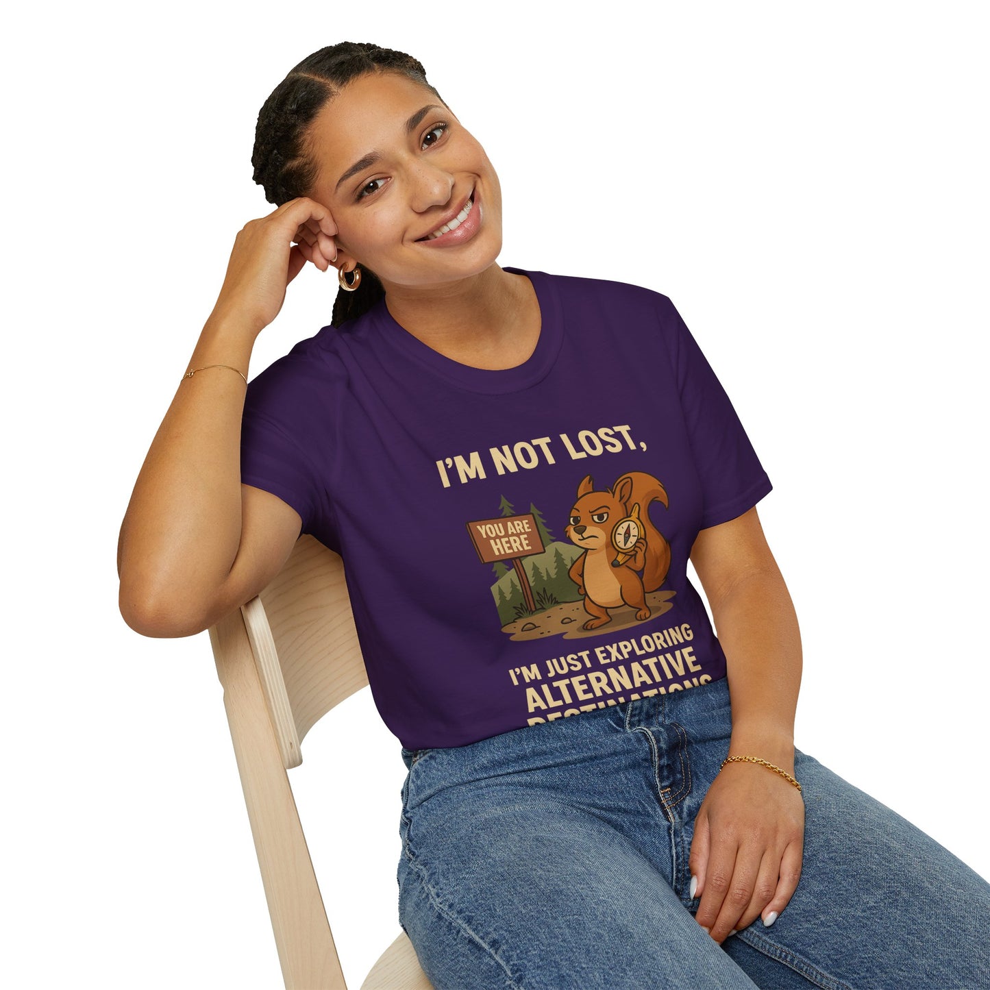 Funny Lost Squirrel T-Shirt | "I'm Not Lost, I'm Just Exploring Alternative Destinations", Adventure Shirt, Nature Lover Gift, Unisex Softstyle Apparel