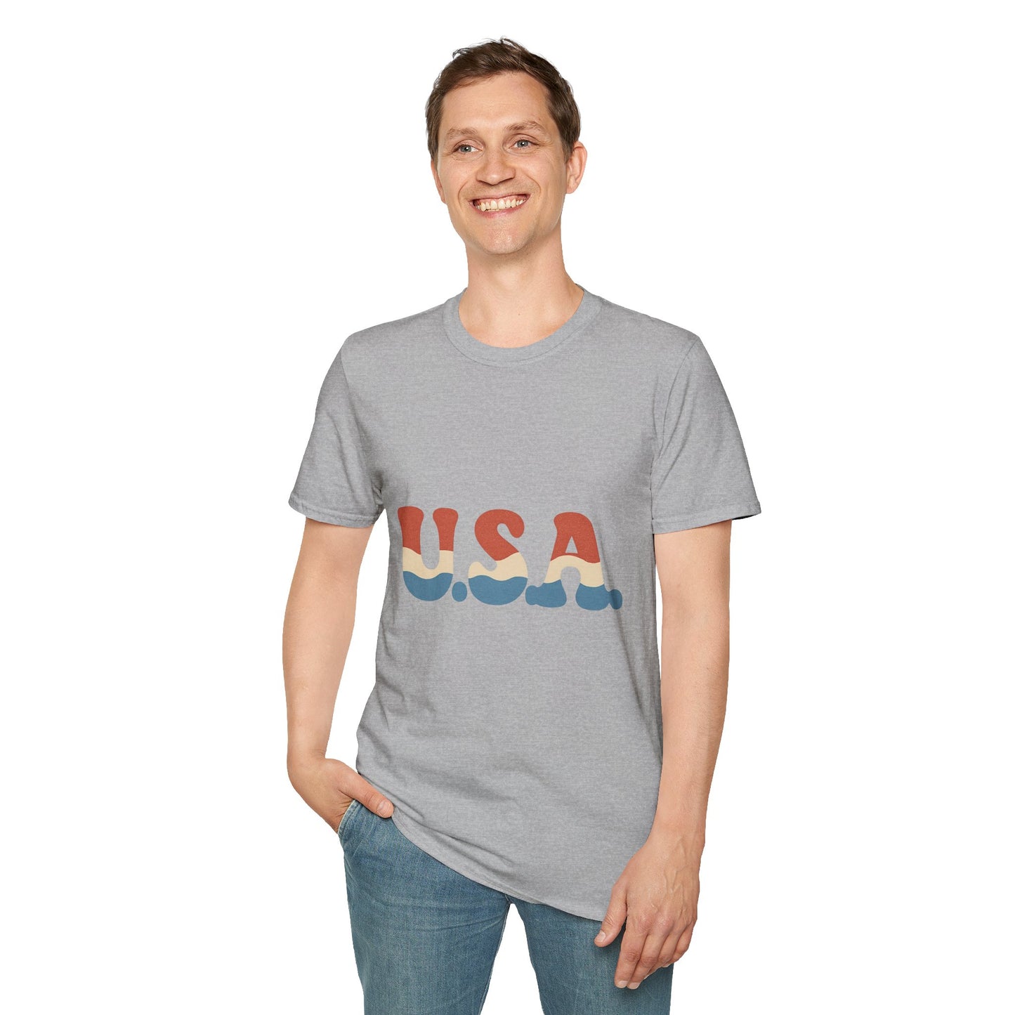 Retro USA T-Shirt | Wavy Red White & Blue 70s Style