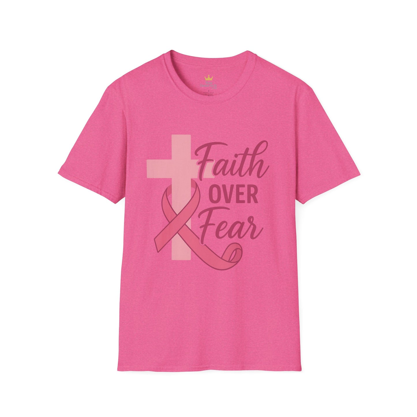 Faith Over Fear Shirt | Breast Cancer Awareness Christian Tee with Cross & Pink Ribbon