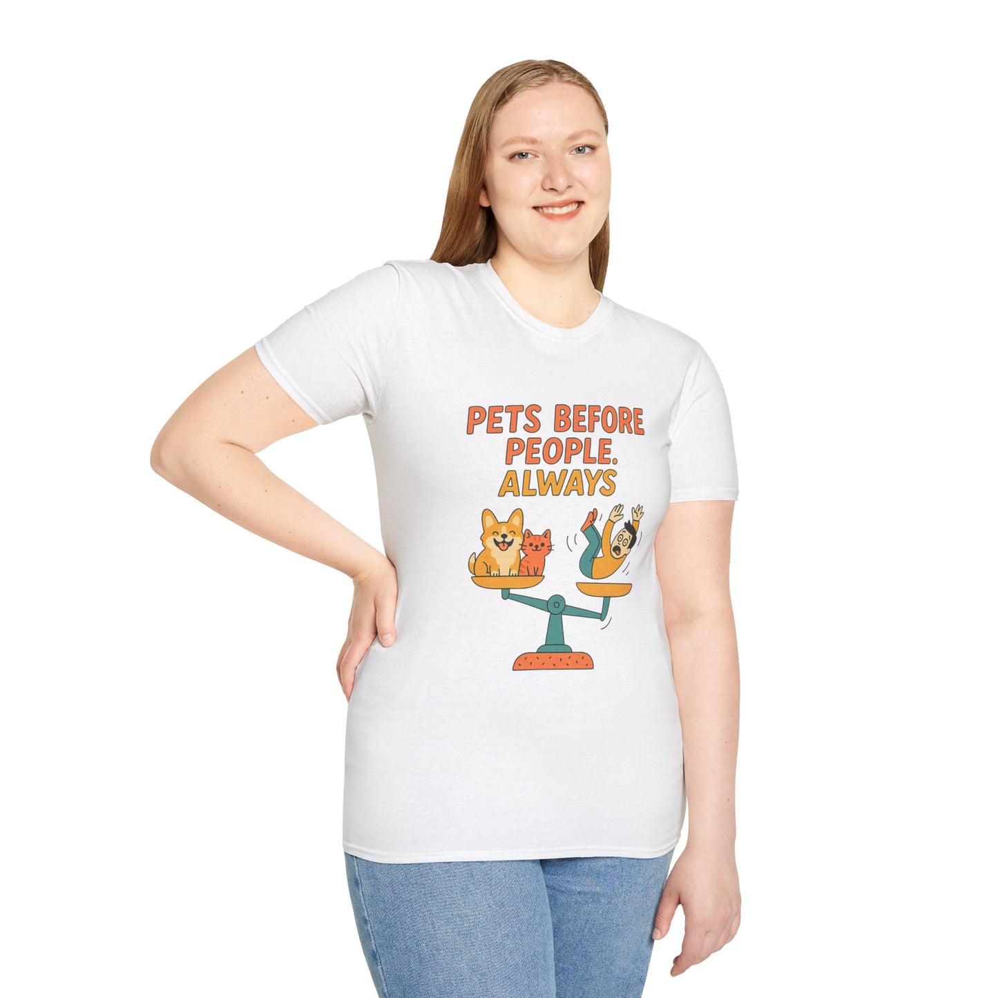 Pets Before People Always | Funny Corgi & Cat Graphic Tee