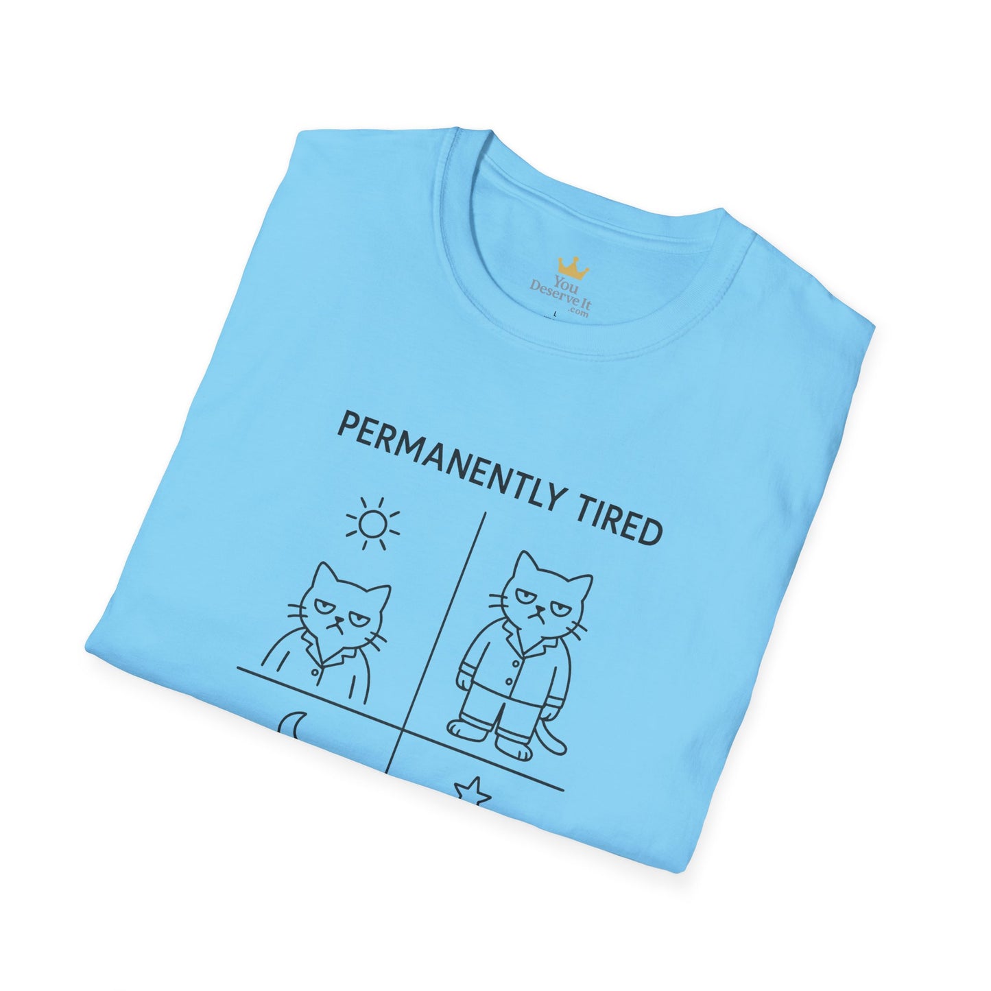 Permanently Tired Grumpy Cat T-Shirt | Minimalist Line Art Pajama Kitty | Unisex Softstyle T-Shirt