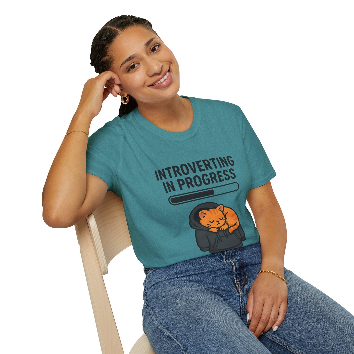 Introverting in Progress T-Shirt | Cute Cat Hoodie Tee for Proud Introverts