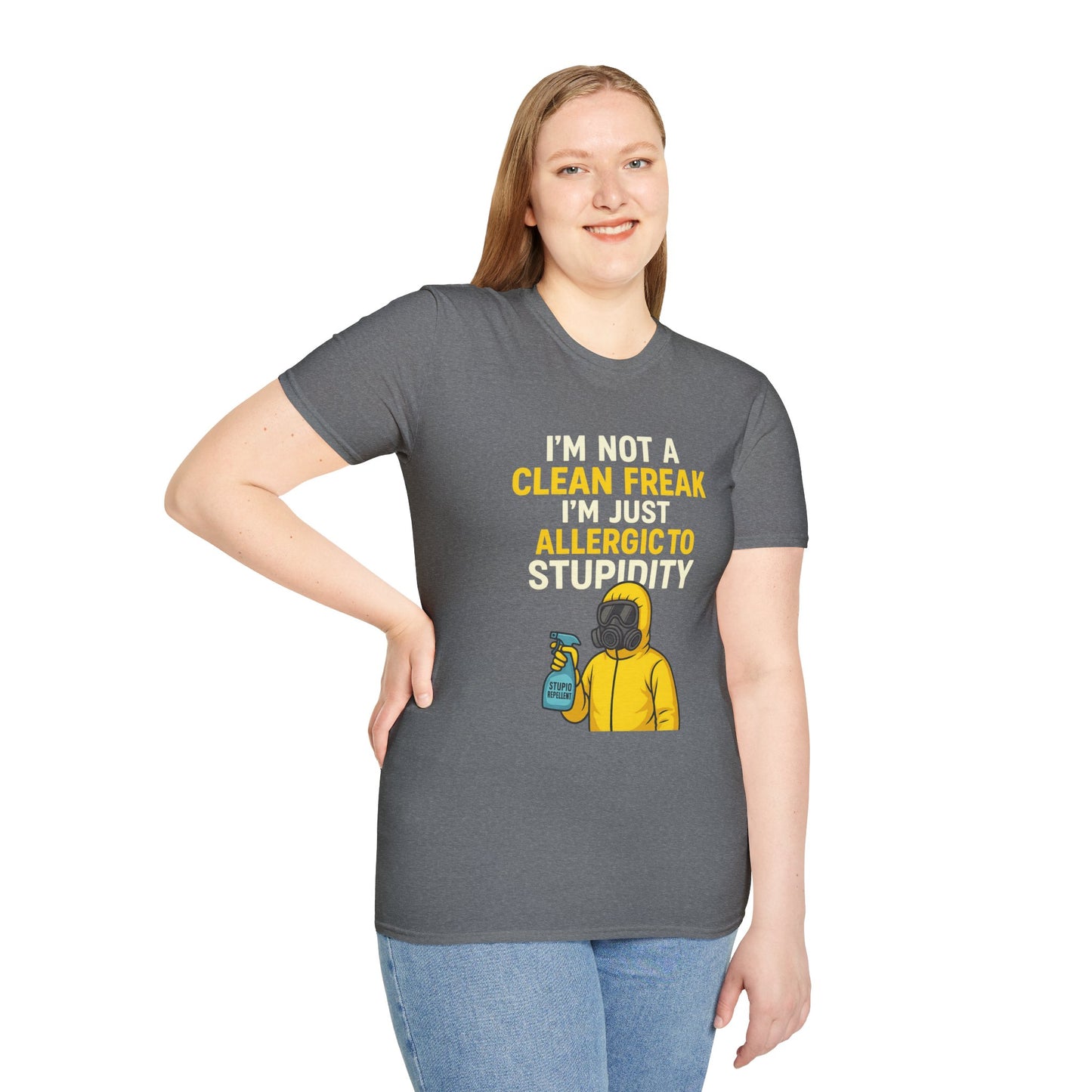 Funny Allergic to Stupidity T-Shirt, Gift for Clean Freaks, Quirky Statement Tee, Unisex Humor Shirt, Perfect for Friends & Family