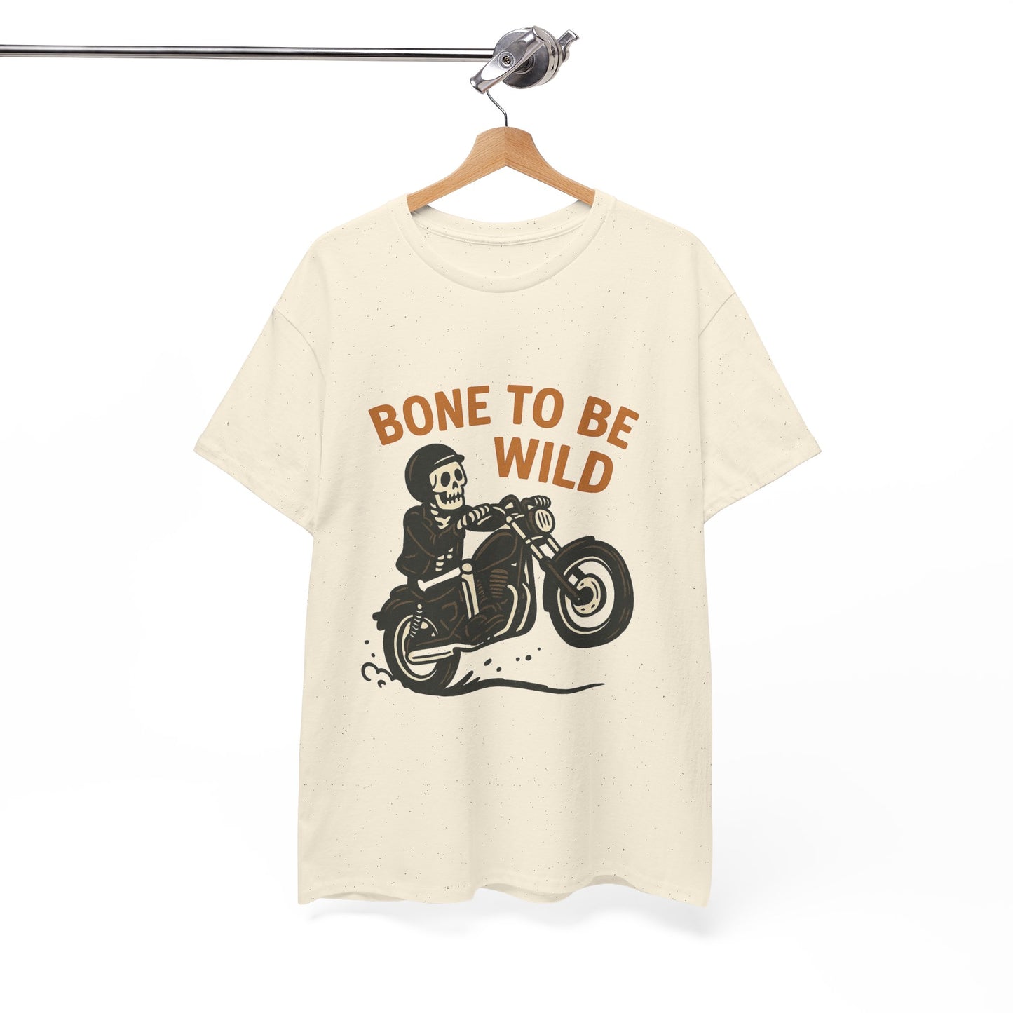 Motorcycle Tee, Bone to Be Wild Halloween Cool Bike Vibe Unisex Heavy Cotton