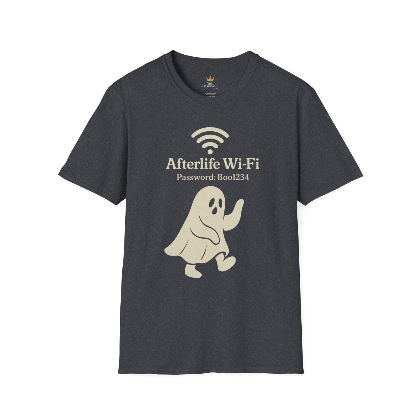Afterlife Wi-Fi Ghost Tee | Funny Halloween Shirt with "Boo1234" Password