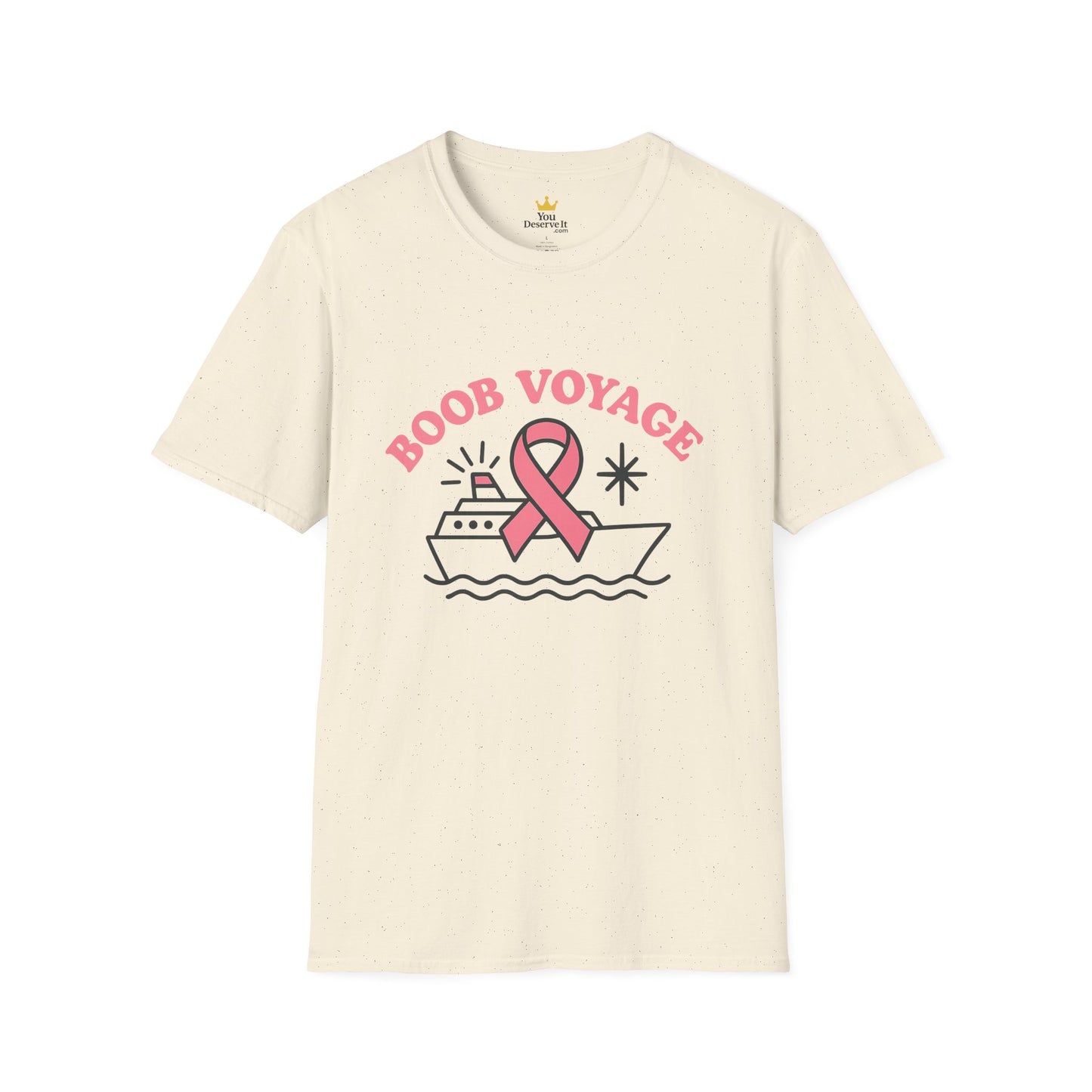Boob Voyage T-Shirt | Funny Mastectomy Support Tee with Pink Ribbon and Cruise Ship