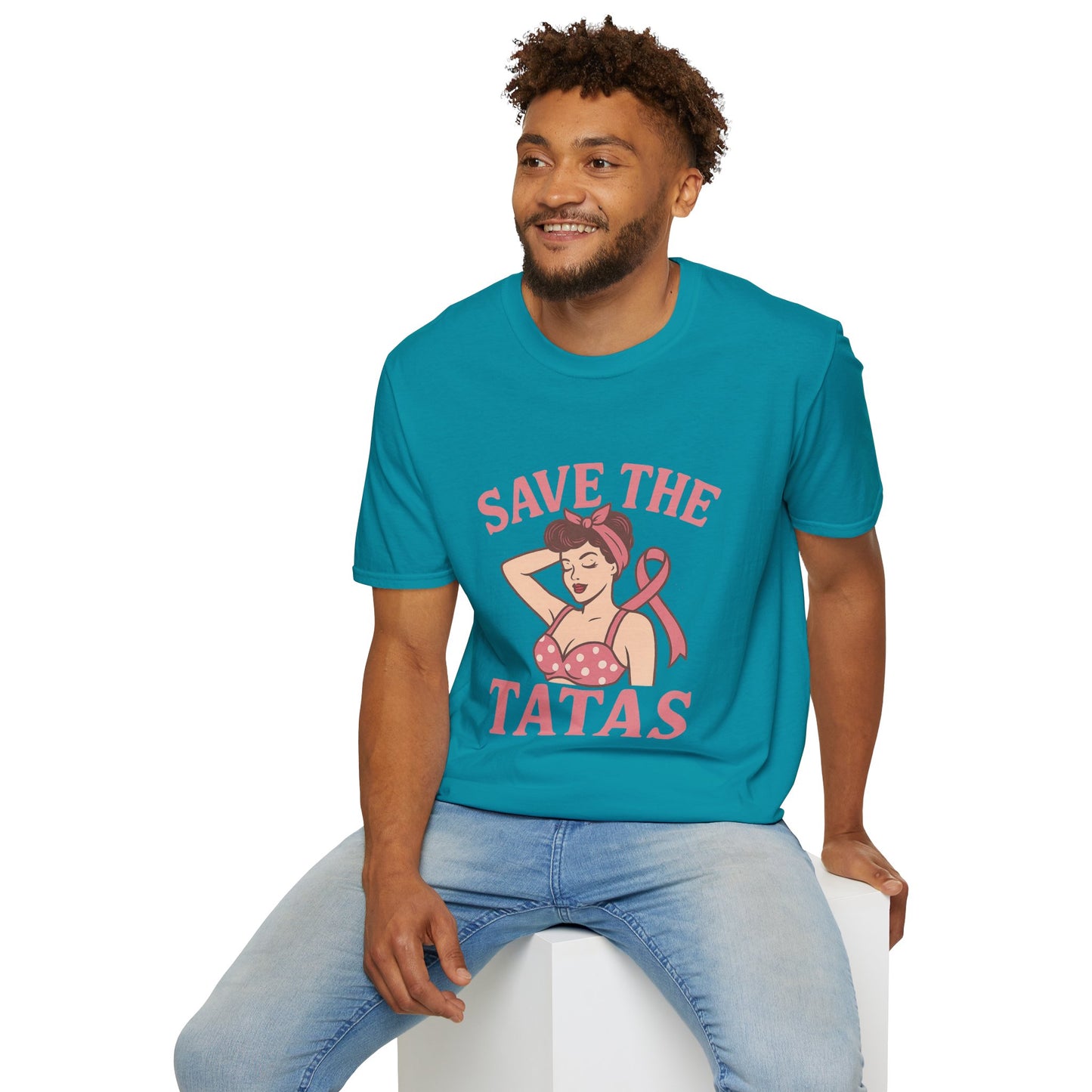 Save the Tatas Shirt | Retro Pin-Up Breast Cancer Awareness Tee with Pink Ribbon