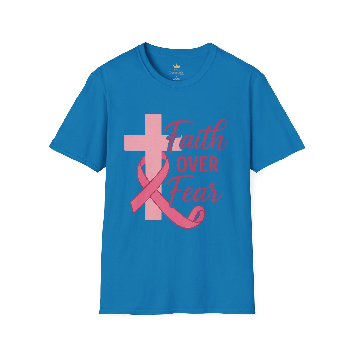 Faith Over Fear Shirt | Breast Cancer Awareness Christian Tee with Cross & Pink Ribbon