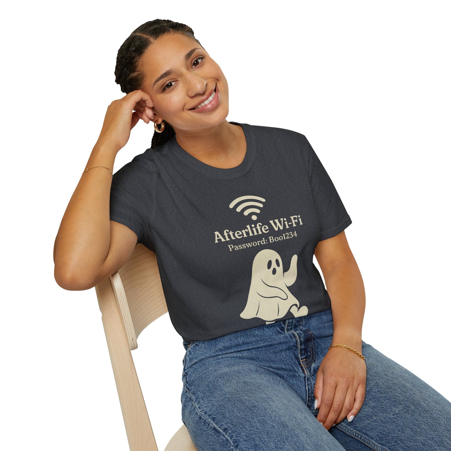 Afterlife Wi-Fi Ghost Tee | Funny Halloween Shirt with "Boo1234" Password