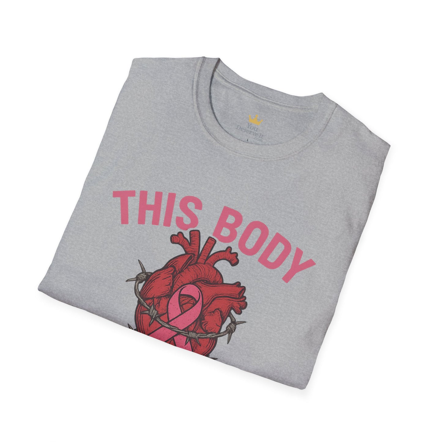 This Body Fights Back Shirt | Bold Breast Cancer Awareness Tee with Heart & Barbed Wire Design