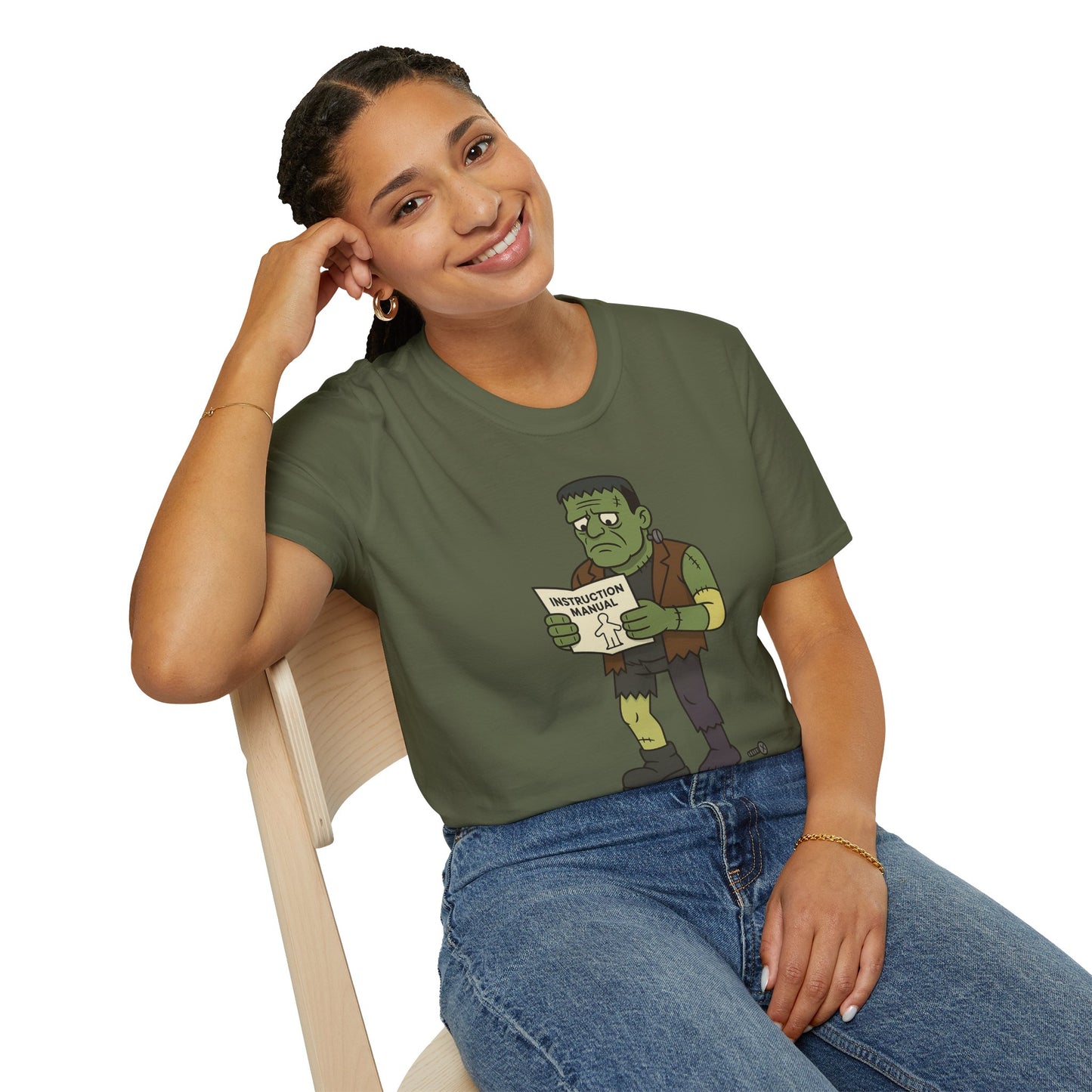 Funny Frankenstein T-Shirt, Unisex Softstyle Tee, Halloween Costume, Horror Movie Lover Gift, Cozy Casual Wear, Graphic Tee