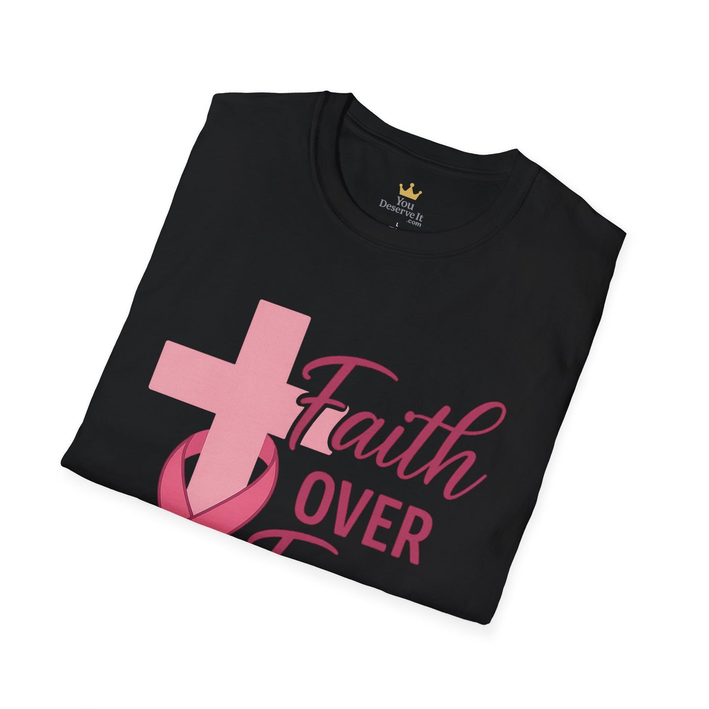 Faith Over Fear Shirt | Breast Cancer Awareness Christian Tee with Cross & Pink Ribbon