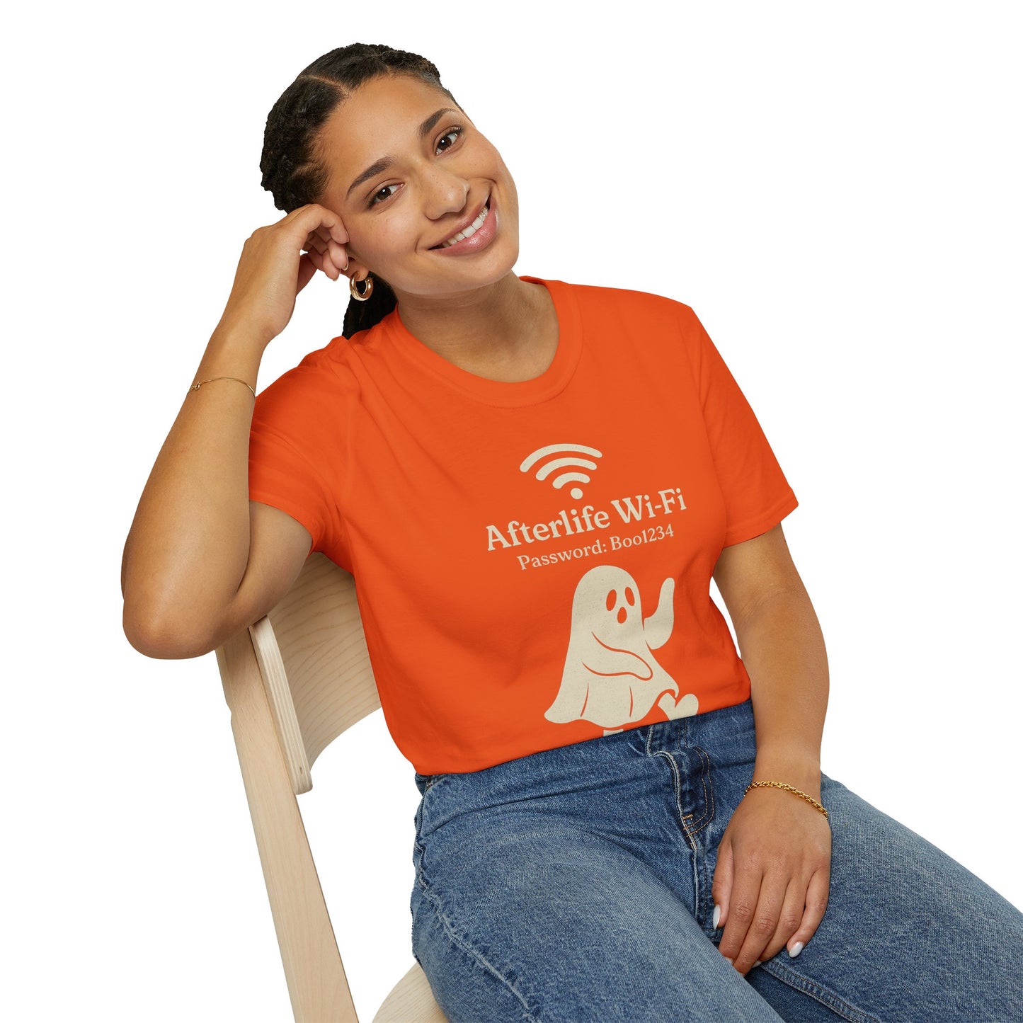 Afterlife Wi-Fi Ghost Tee | Funny Halloween Shirt with "Boo1234" Password