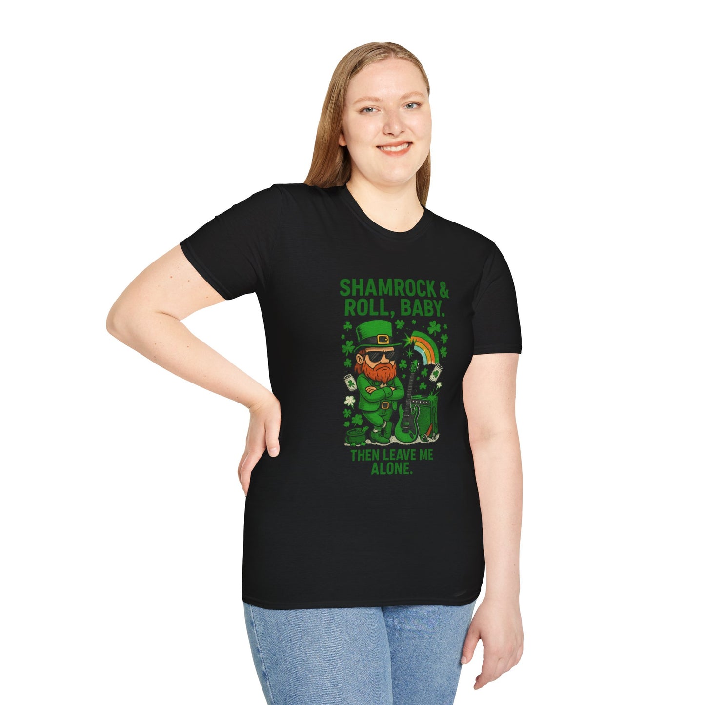Shamrock & Roll, Baby | St. Patrick's Day T-Shirt | Funny Leprechaun Rock Shirt, Irish Music Humor, Anti-Social St. Paddy's Tee