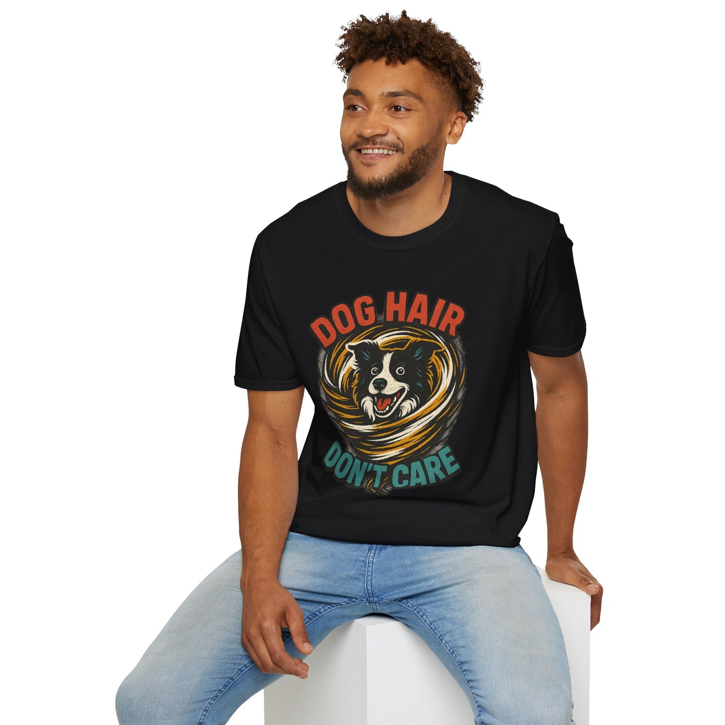 Dog Hair Don't Care Border Collie Retro Tee | Funny Spray-Paint Style T-Shirt for Pet Lovers, Gift for Pet Owners, Casual Unisex Shirt, Dog Lover Gift, Animal Theme Apparel
