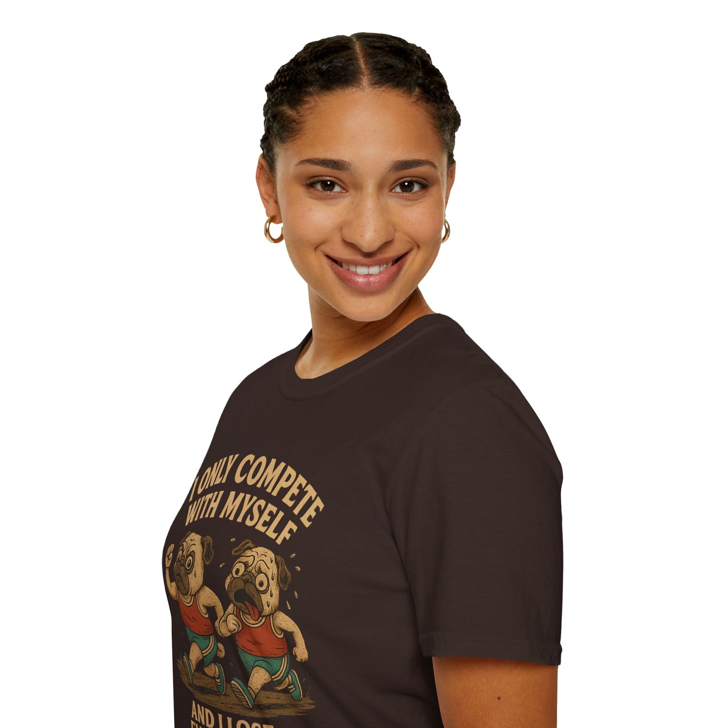Funny Pug T-Shirt – “I Only Compete With Myself And I Lose Every Time” | Vintage Style Graphic Tee