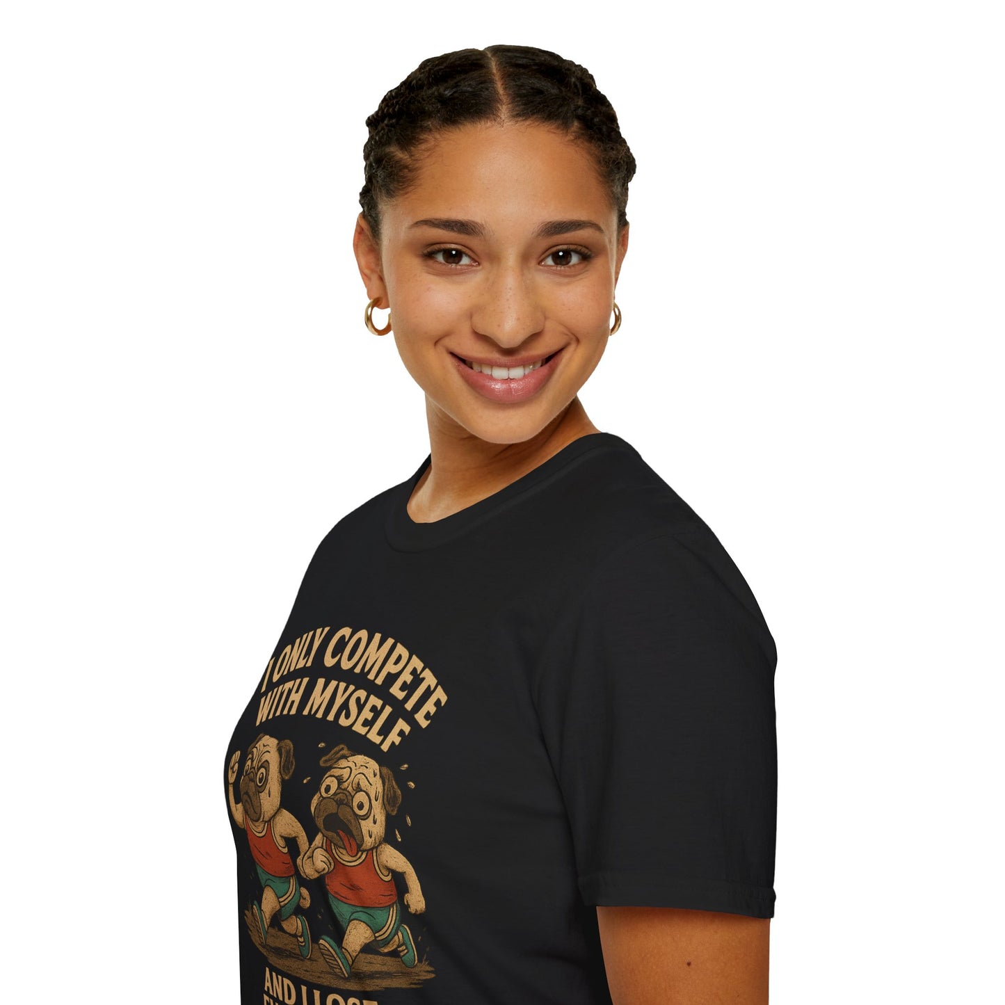 Funny Pug T-Shirt – “I Only Compete With Myself And I Lose Every Time” | Vintage Style Graphic Tee