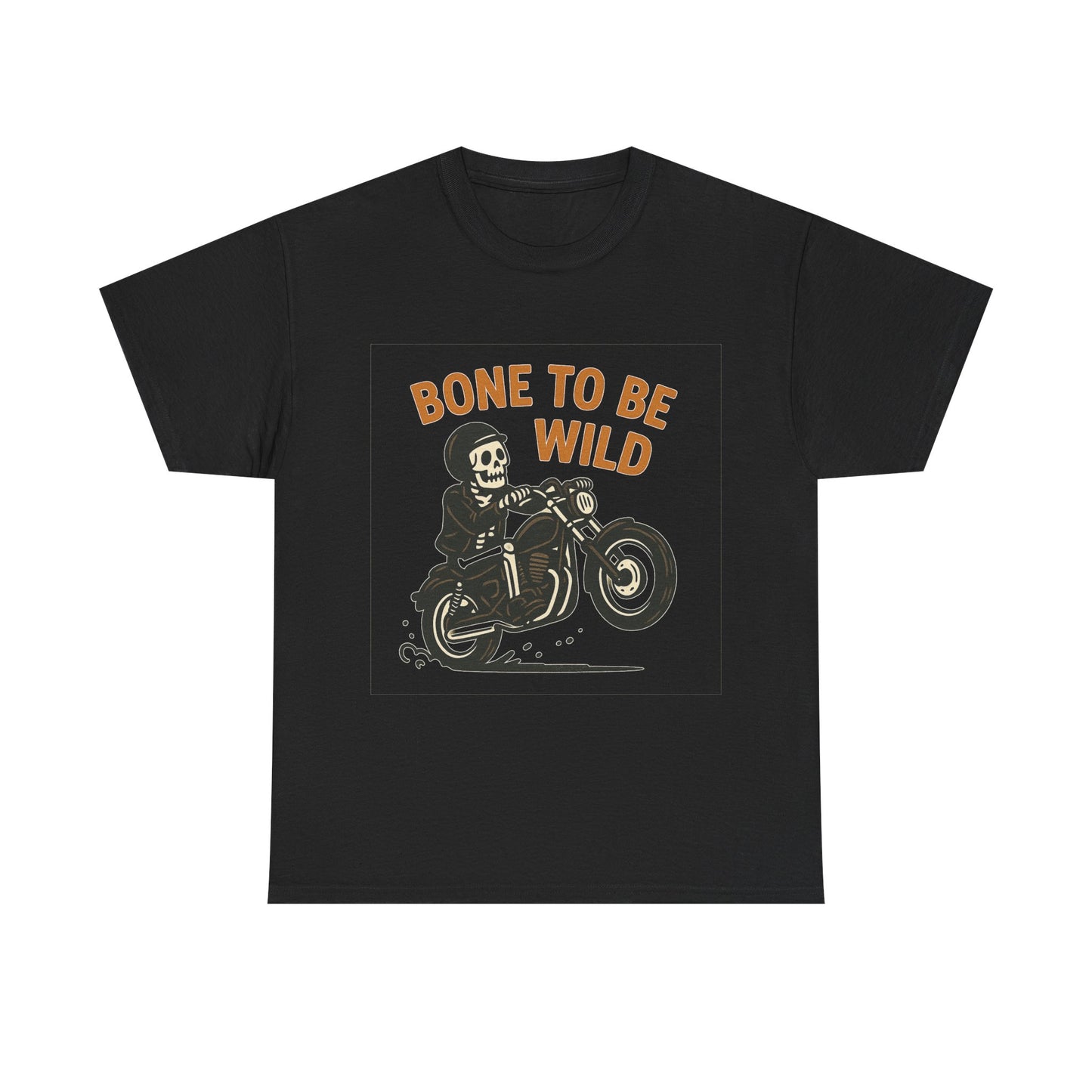 Motorcycle Tee, Bone to Be Wild Halloween Cool Bike Vibe Unisex Heavy Cotton