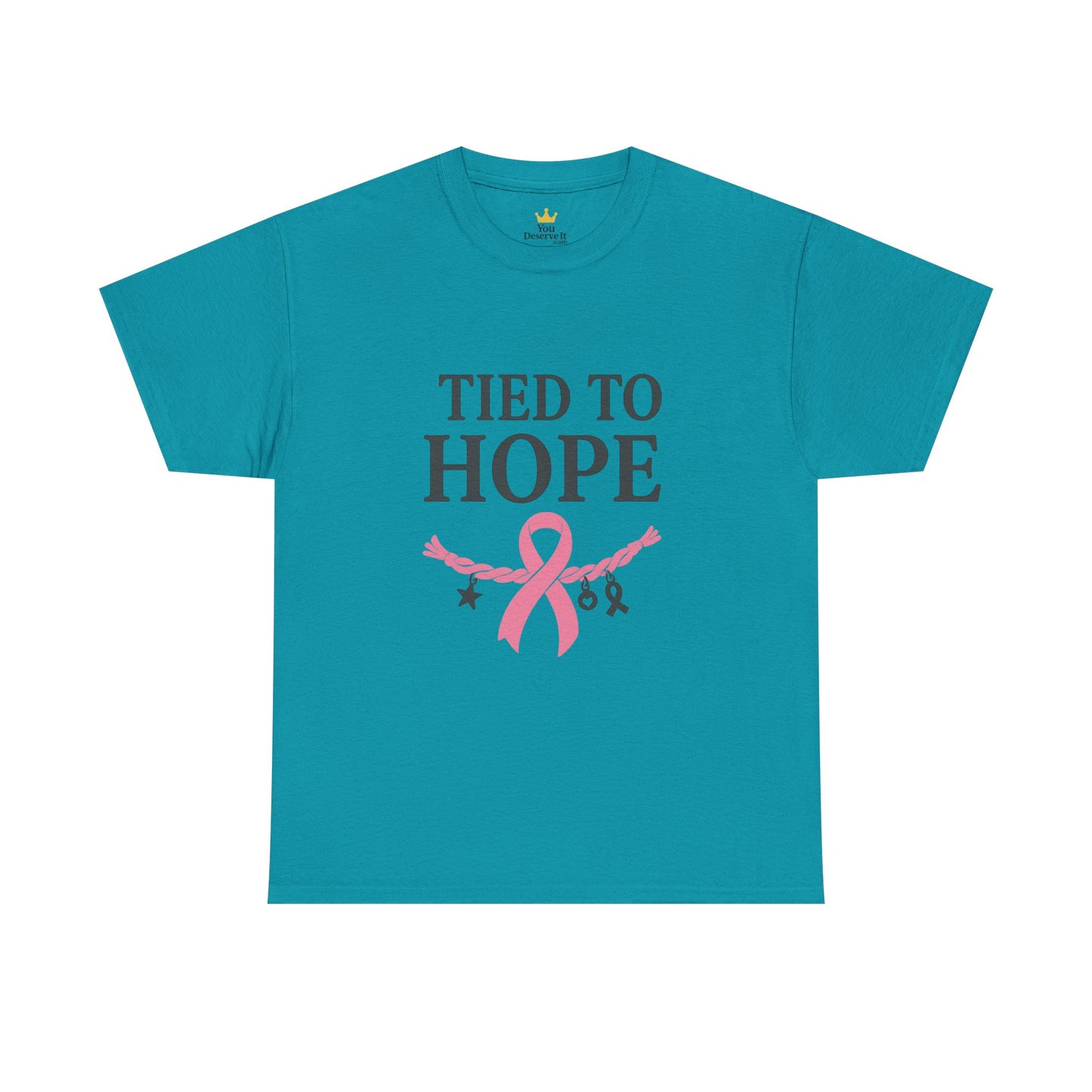 Tied to Hope Shirt | Breast Cancer Awareness Tee with Ribbon and Charms | Support & Survivor T-Shirt