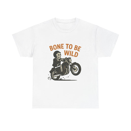 Motorcycle Tee, Bone to Be Wild Halloween Cool Bike Vibe Unisex Heavy Cotton