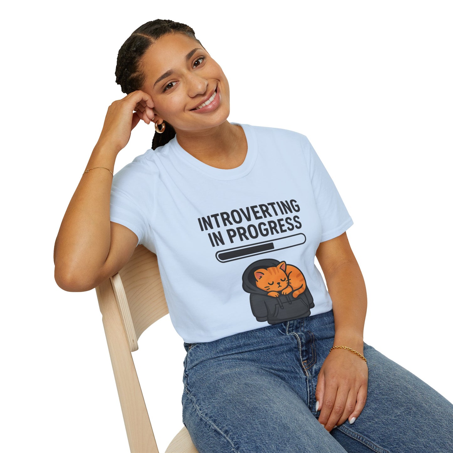 Introverting in Progress T-Shirt | Cute Cat Hoodie Tee for Proud Introverts