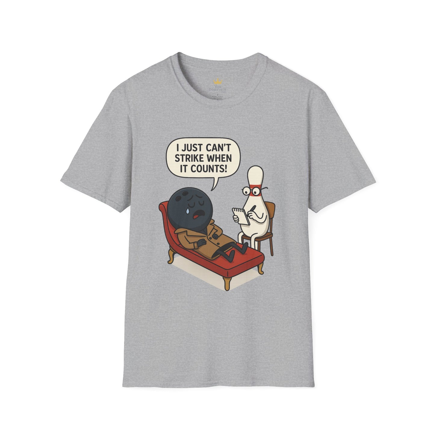 Funny Bowling T-Shirt | "I Just Can't Strike When It Counts!" Therapy Cartoon Tee