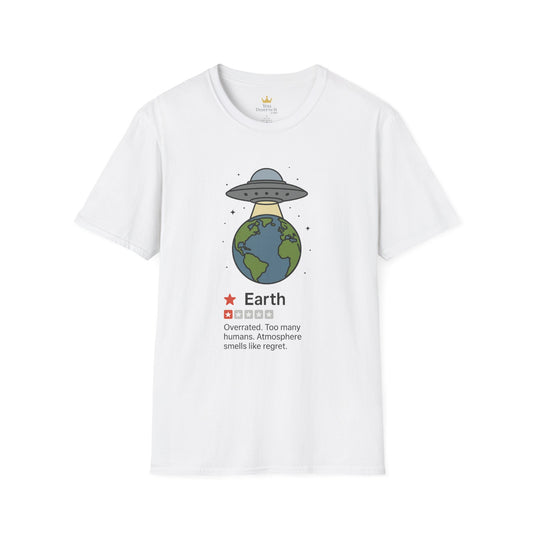 Funny Alien Earth Review T-Shirt | "Earth: 1 Star, Overrated" UFO Graphic Tee