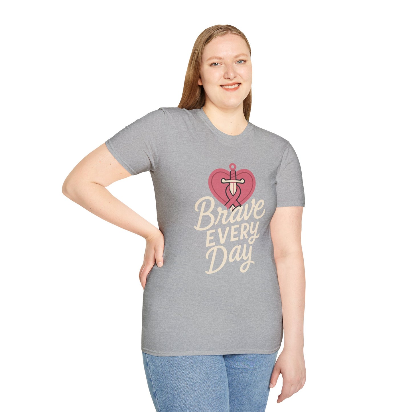 Brave Every Day Shirt | Breast Cancer Awareness Tee with Sword & Ribbon Heart
