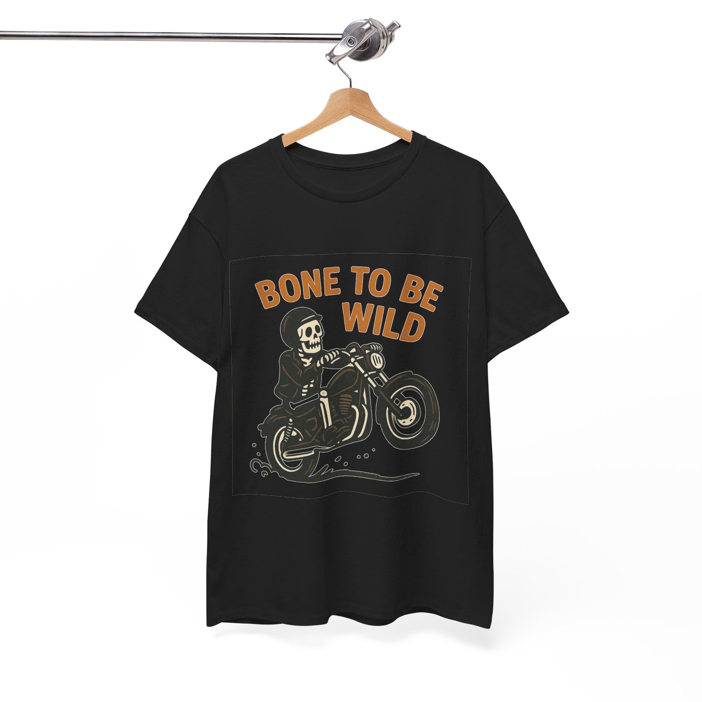 Motorcycle Tee, Bone to Be Wild Halloween Cool Bike Vibe Unisex Heavy Cotton
