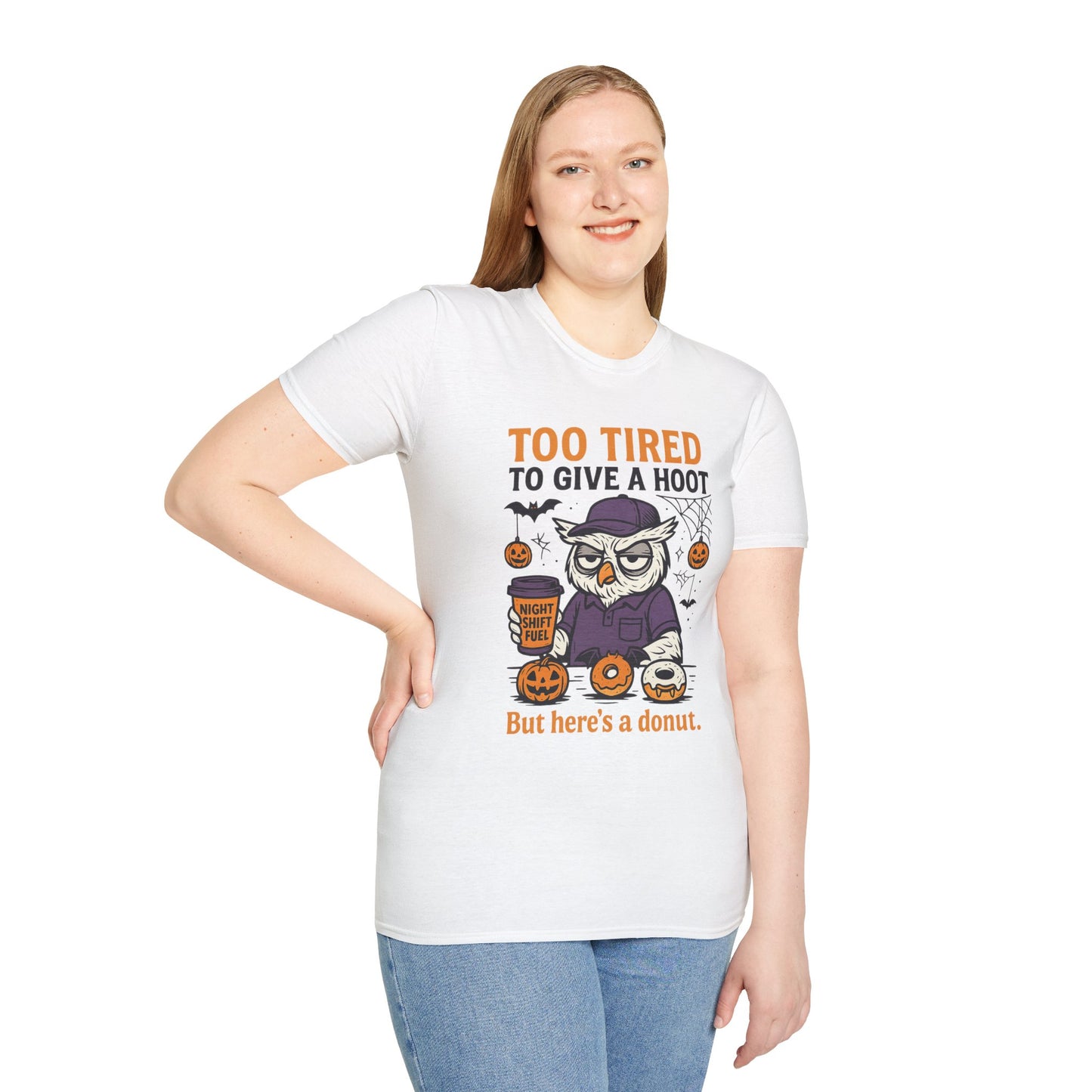Too Tired To Give A Hoot – Funny Halloween Owl Donut T-Shirt