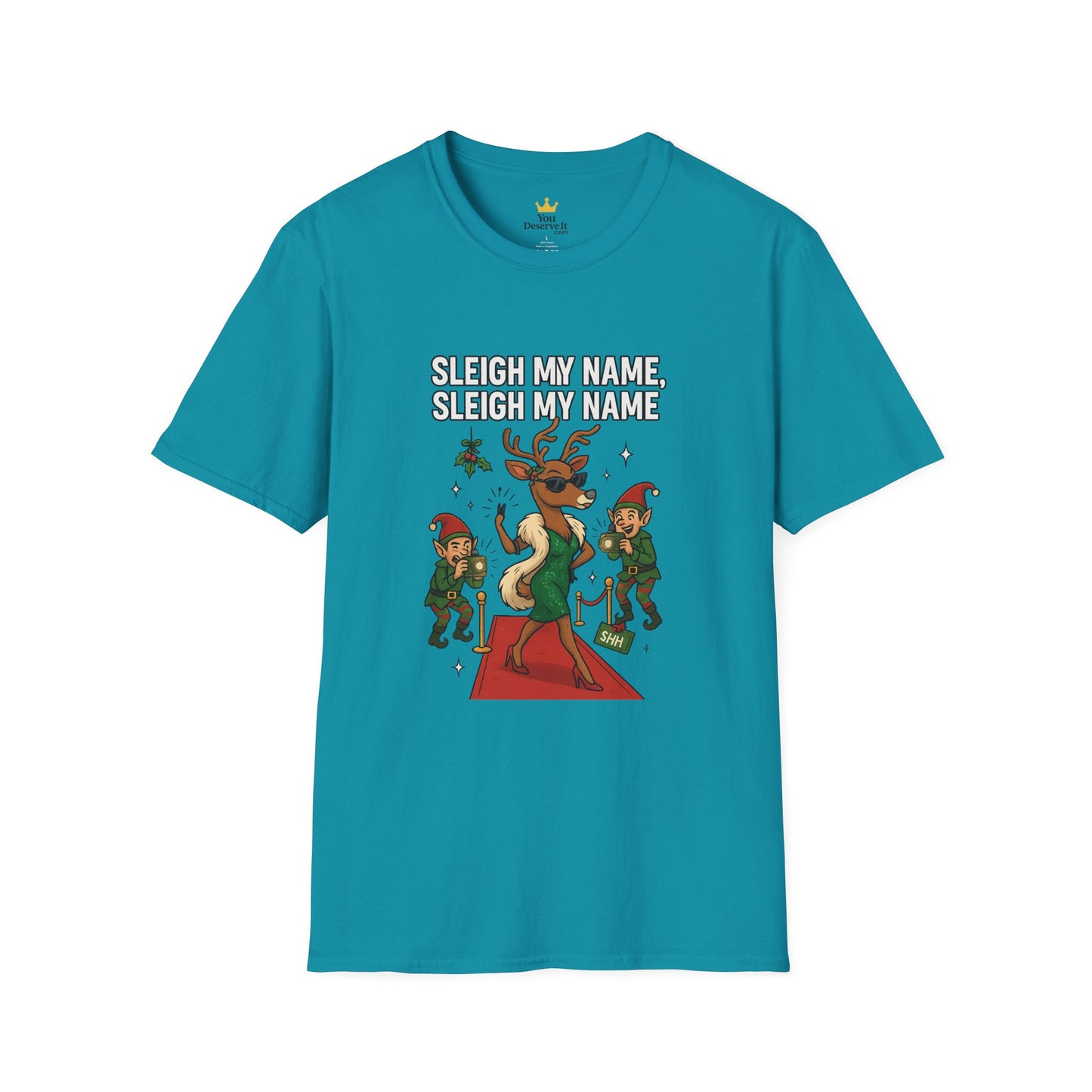 Sleigh My Name Funny Christmas Shirt | Diva Reindeer Holiday Tee | Red Carpet Christmas Party Shirt | Beyoncé Inspired Xmas Humor
