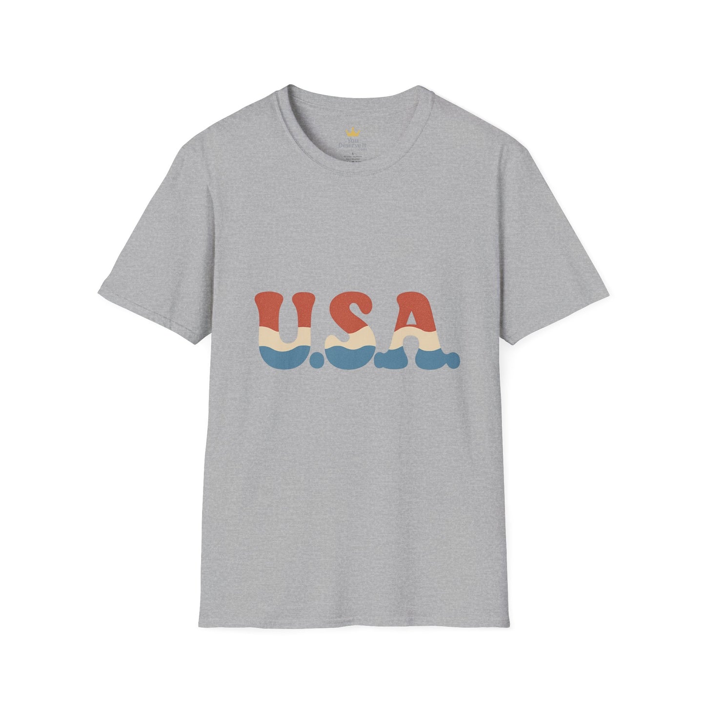 Retro USA T-Shirt | Wavy Red White & Blue 70s Style