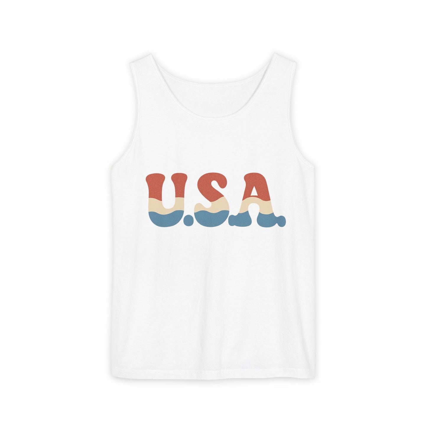 Retro USA Tank Top | Wavy Red White & Blue 70s Style Sleeveless