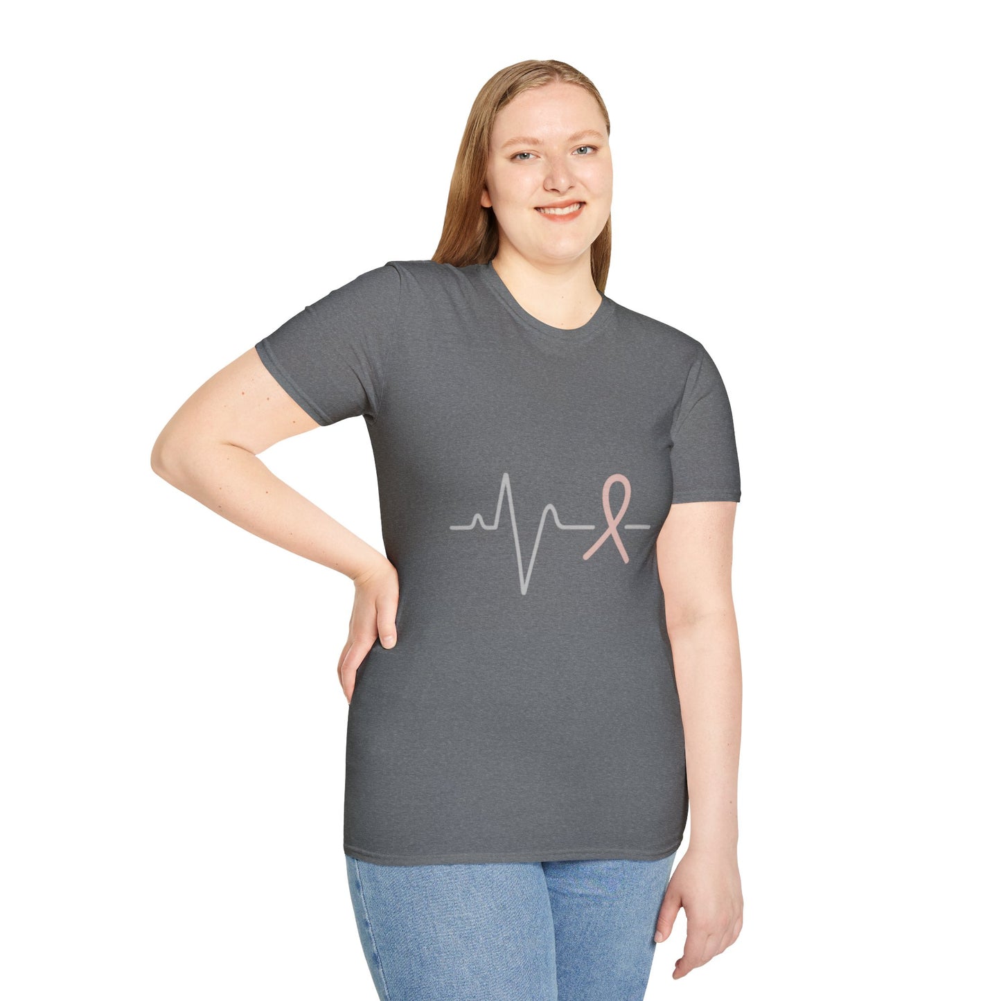 Heartbeat Pink Ribbon T-Shirt | Minimalist Breast Cancer Awareness Tee