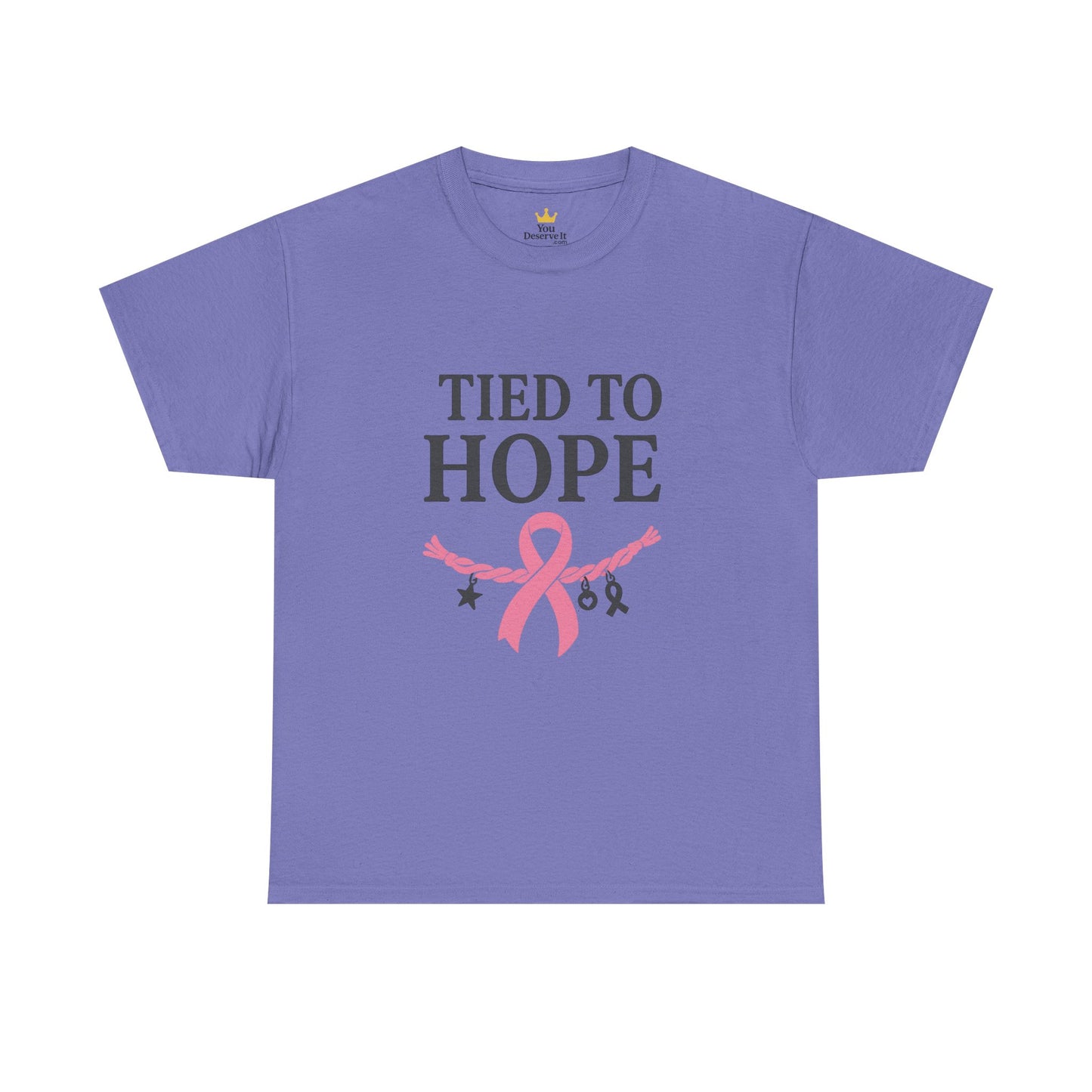 Tied to Hope Shirt | Breast Cancer Awareness Tee with Ribbon and Charms | Support & Survivor T-Shirt